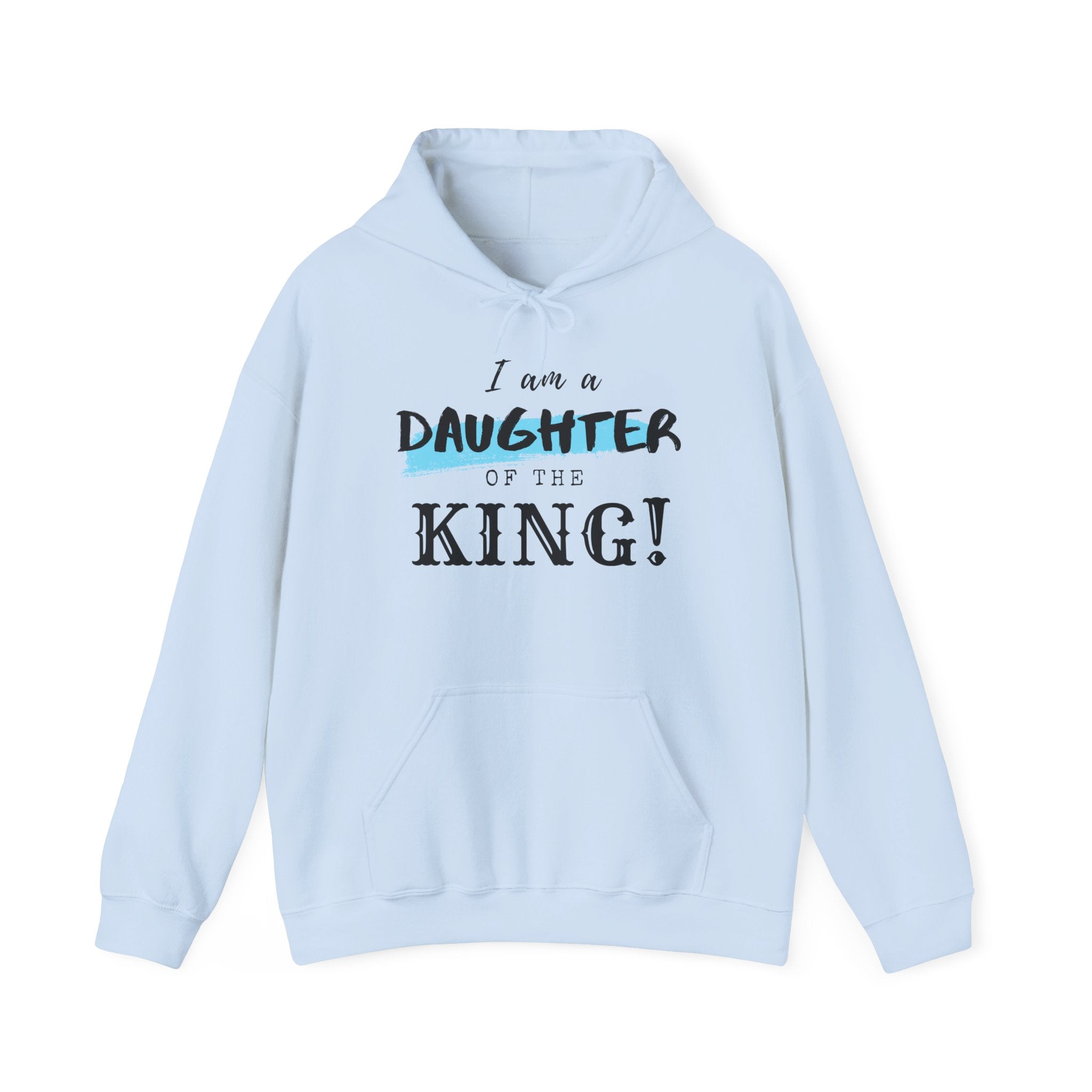 Unisex Heavy Blend hoodie with "I Am a Daughter of the King" print, featuring a front hood and casual fit from Printify.