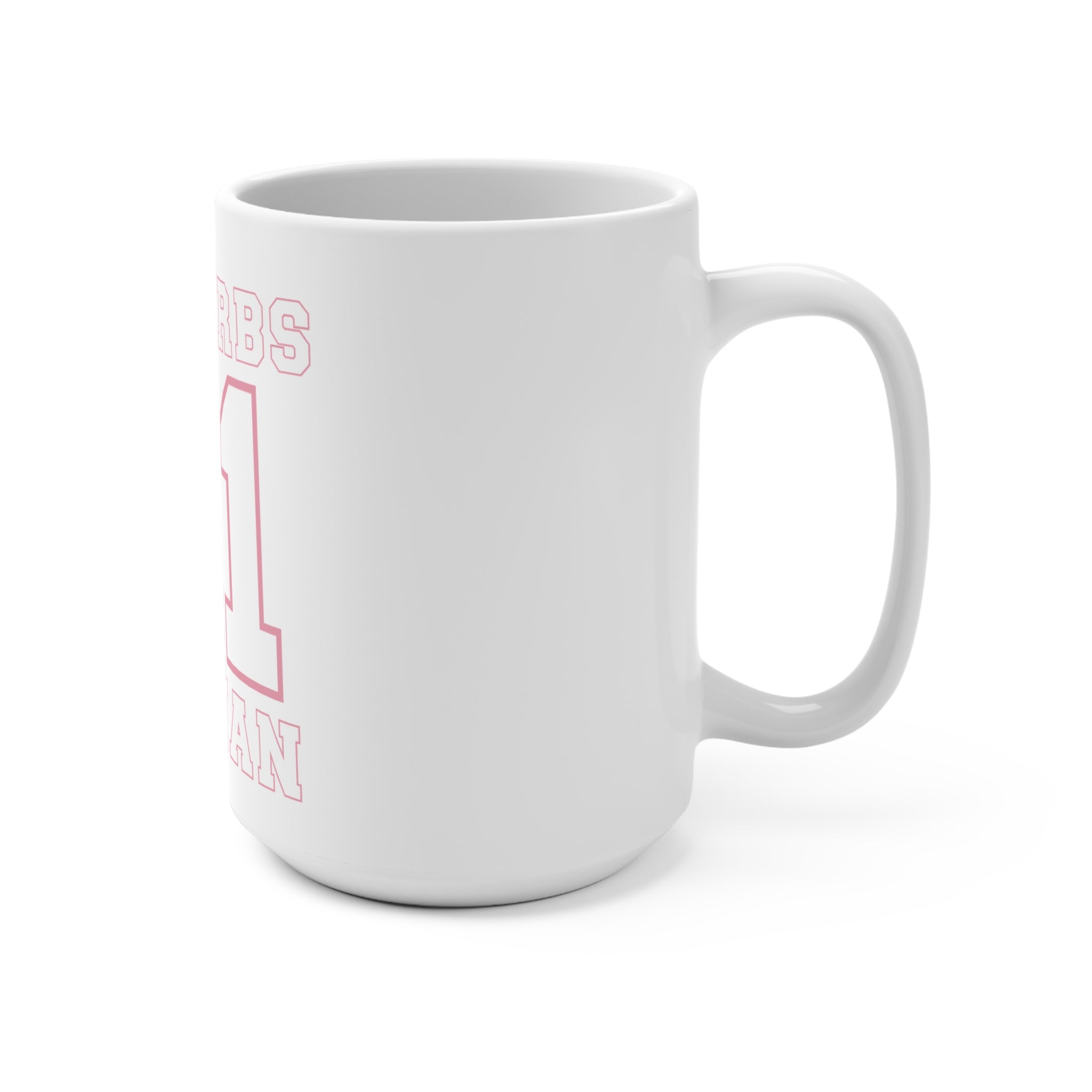 White 15oz Printify mug featuring Proverbs 31 Woman design with elegant script on a plain white background.