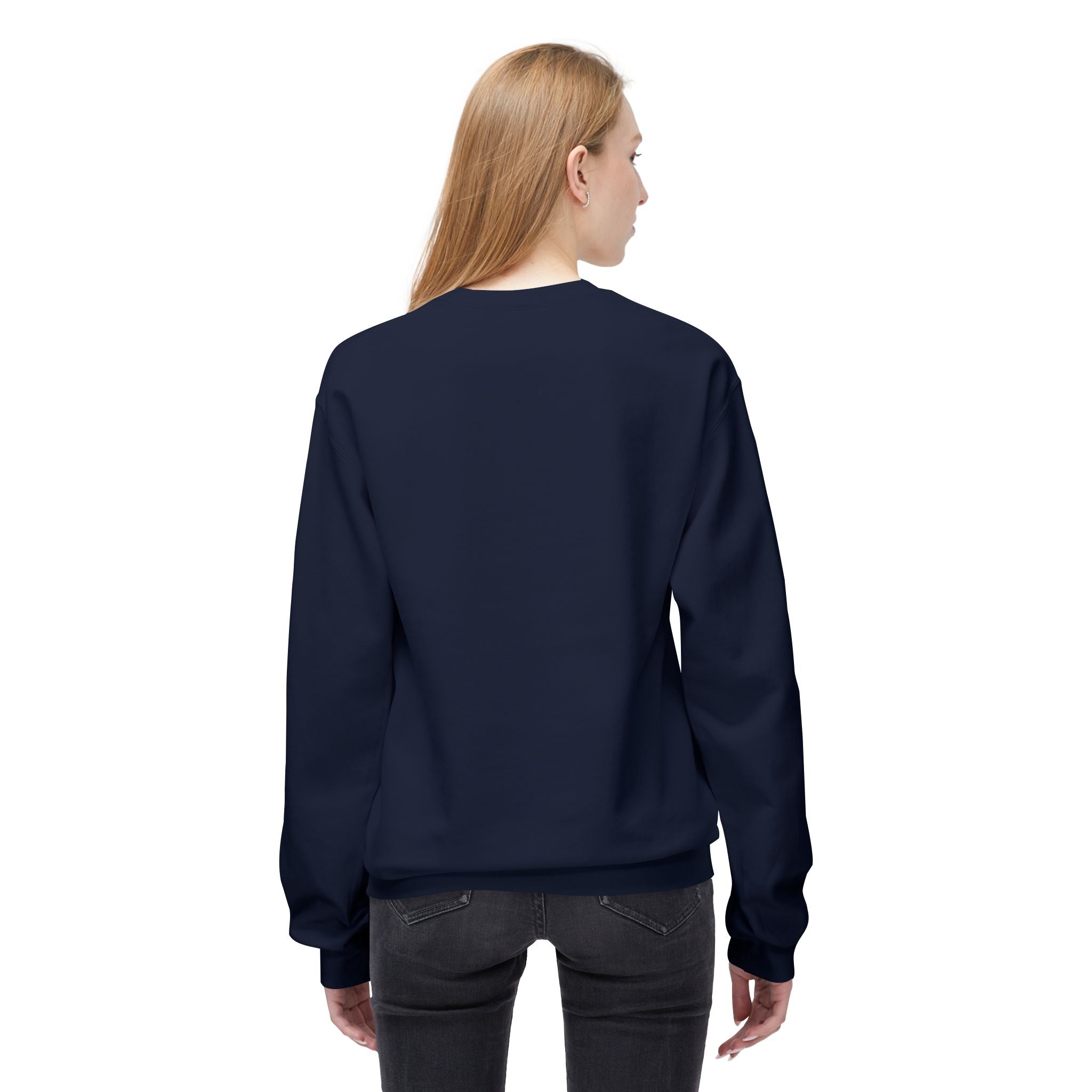 Unisex midweight softstyle fleece crewneck sweatshirt with "Seek First the Kingdom of God" print, by Printify.