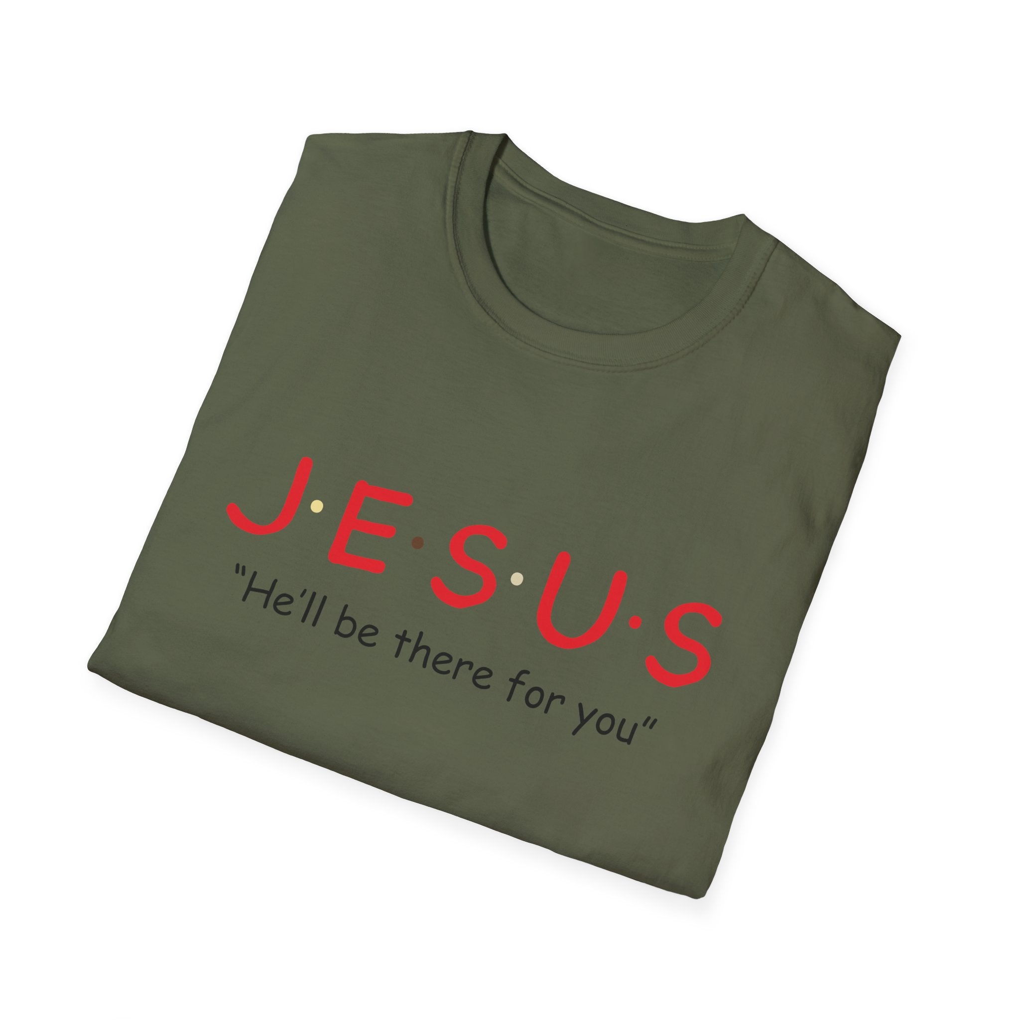 Unisex Jesus-themed softstyle T-shirt from Printify featuring a comforting religious design in soft fabric.