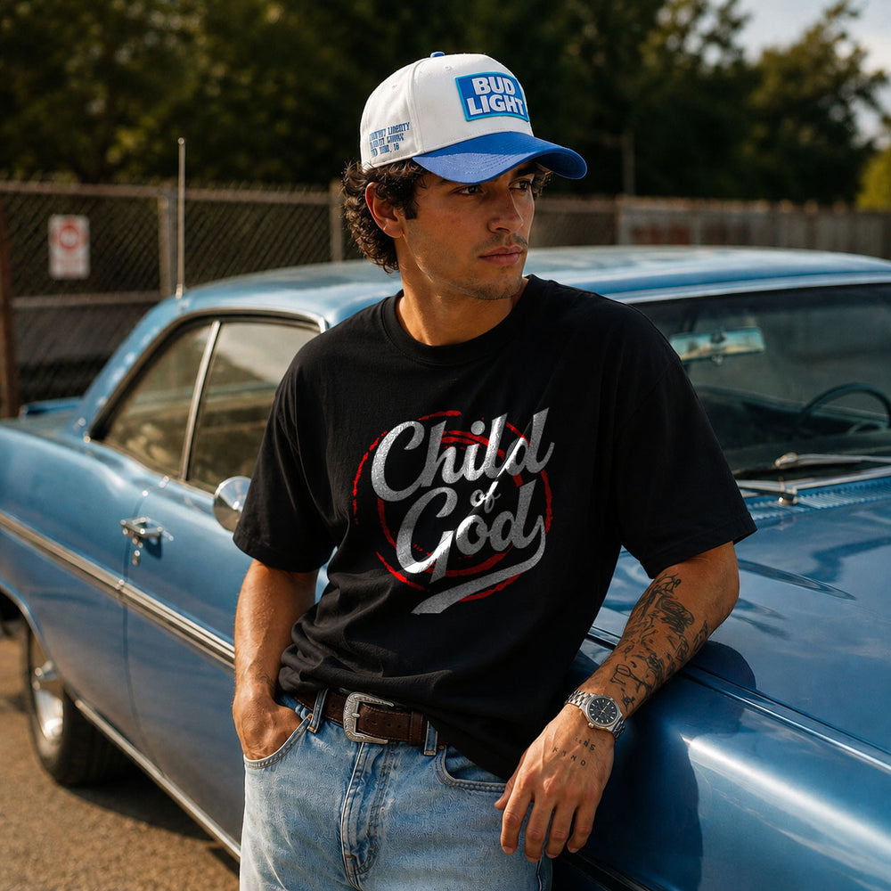 Unisex Softstyle T-Shirt by Printify featuring a "Child of God" design, with the shirt displayed flat showing the front view.