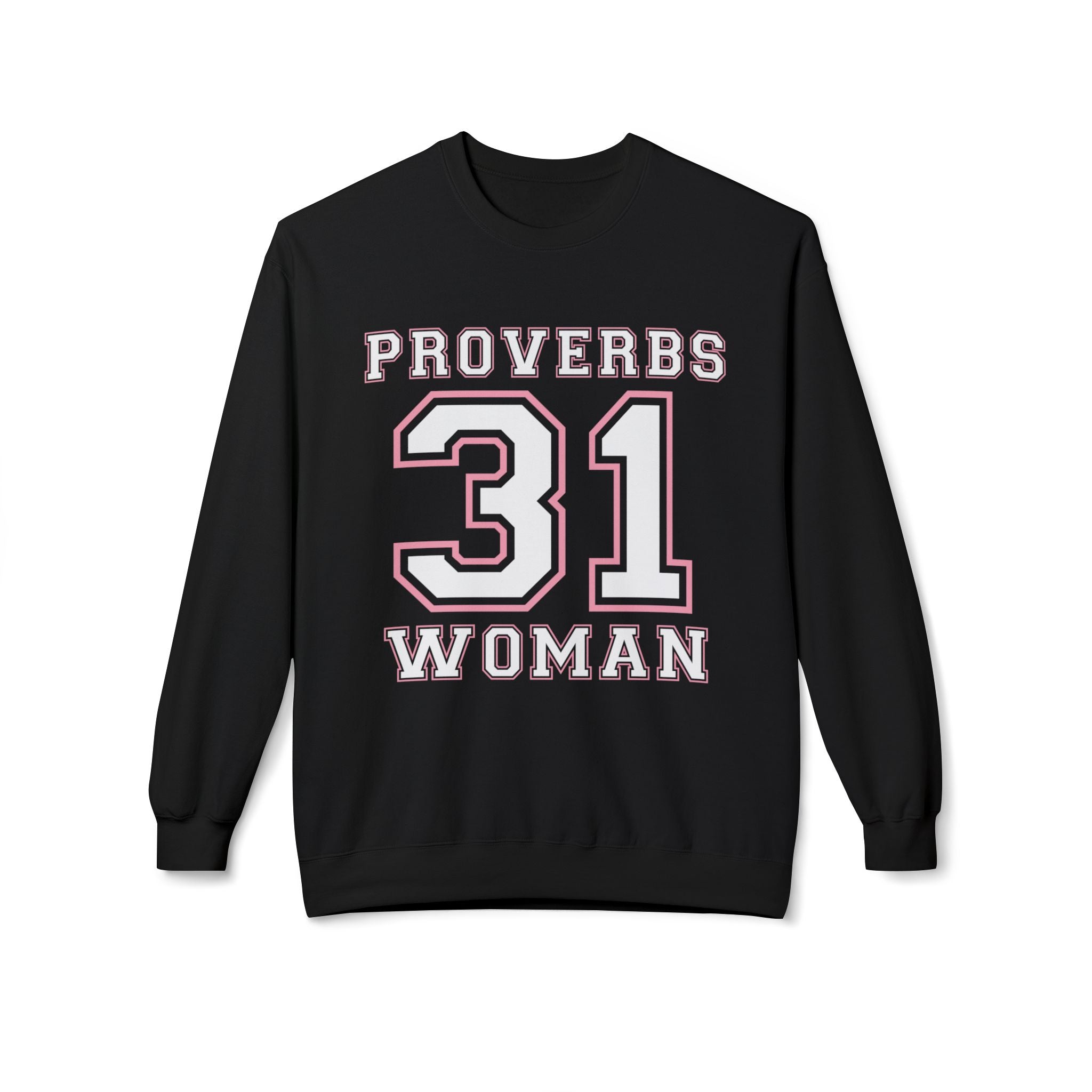 Unisex midweight softstyle fleece crewneck sweatshirt with Proverbs 31 Woman print, comfortable and stylish casual wear.