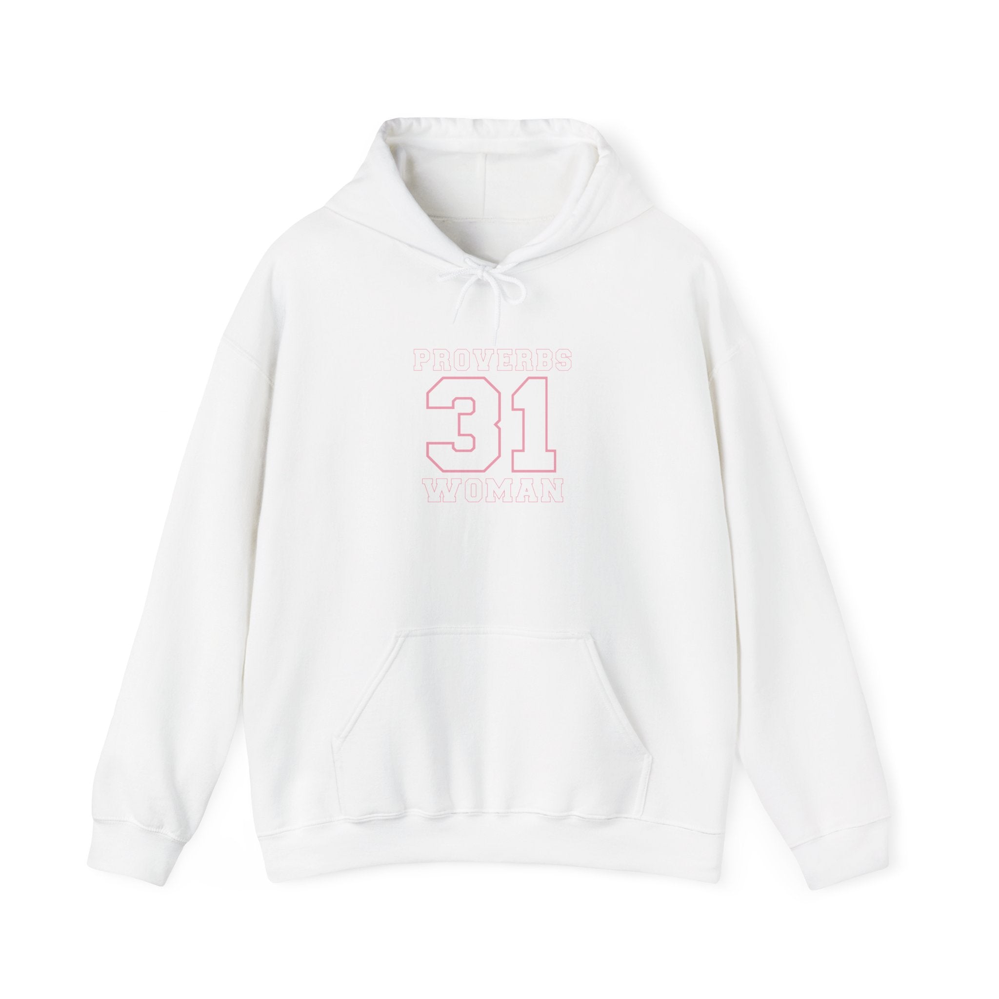 Unisex Heavy Blend hoodie with Proverbs 31 Woman design, featuring a comfortable hood and front pocket in a casual style.