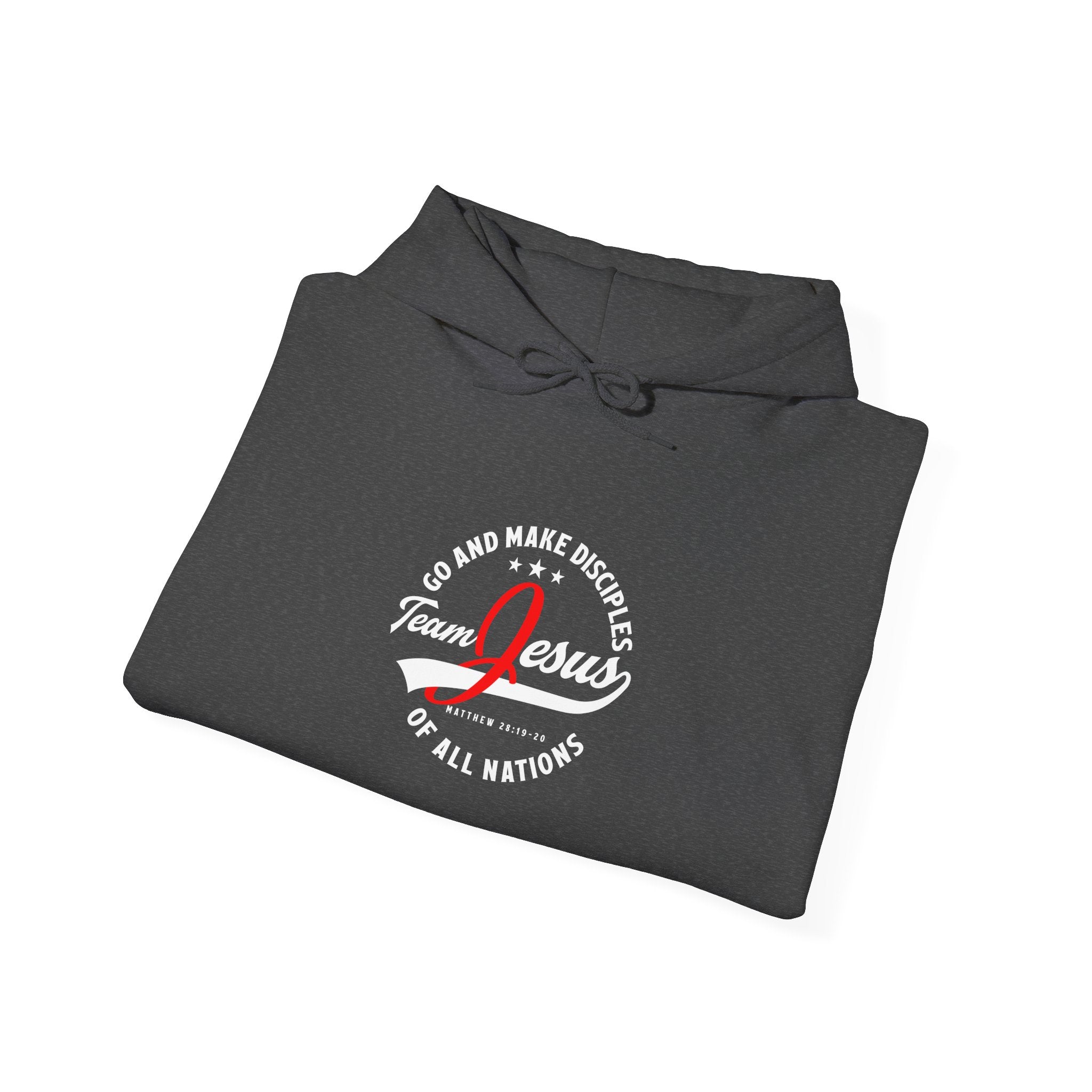Unisex Heavy Blend™ Hoodie with "Team Jesus" print in black, featuring a front hood and comfortable fit by Printify.