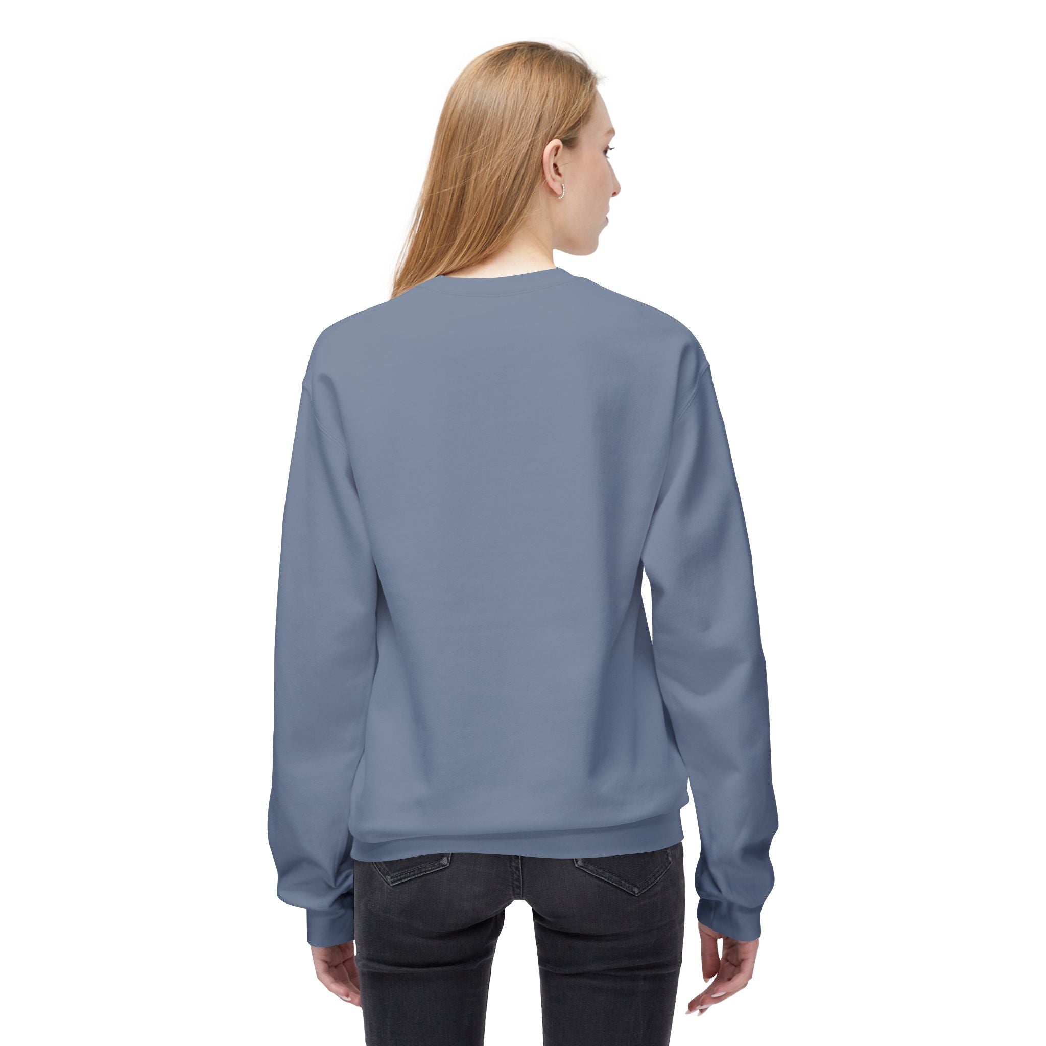 Unisex midweight softstyle fleece crewneck sweatshirt with "Be Strong and Courageous" slogan, in grey, printed by Printify.