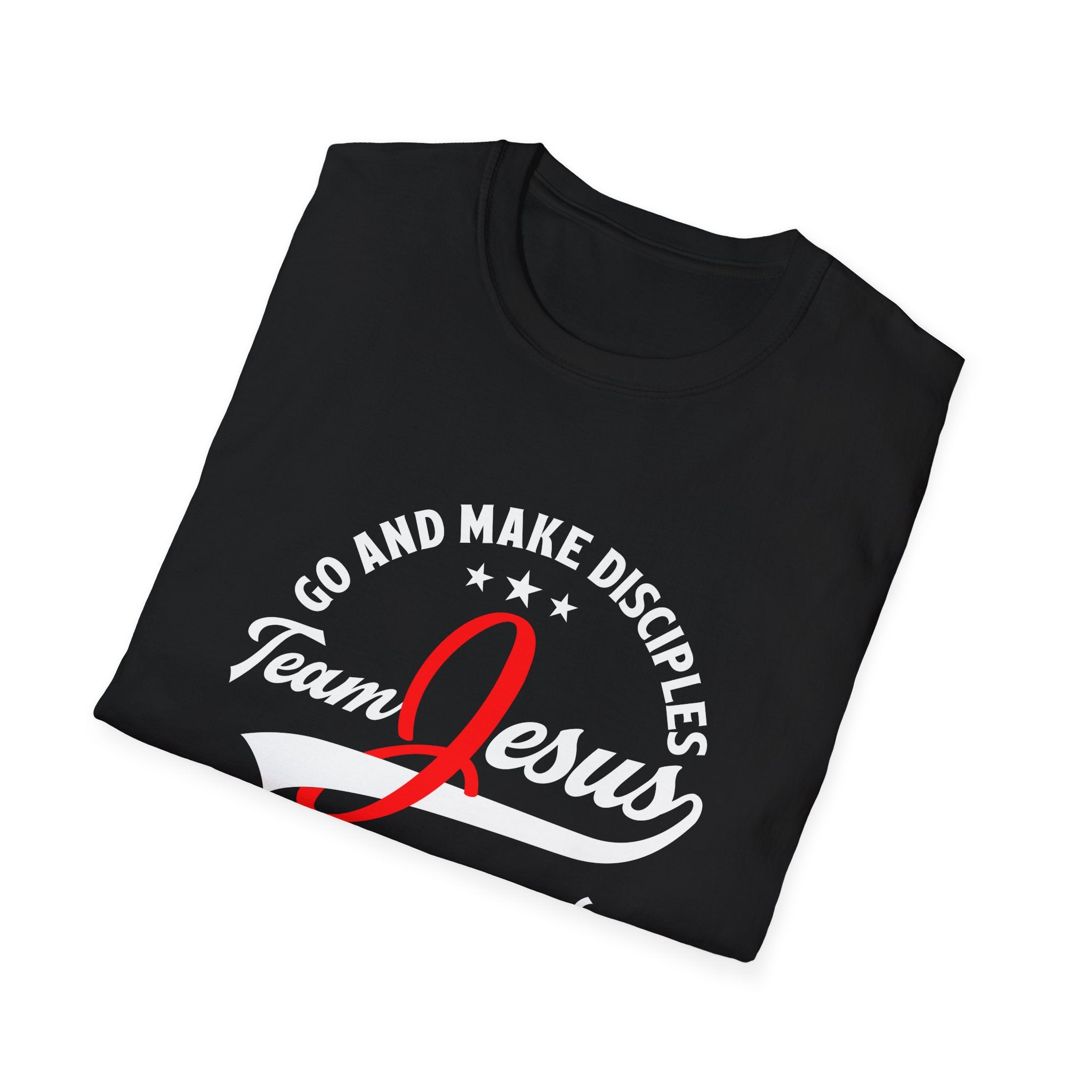 Unisex softstyle T-shirt with "Team Jesus" print, casual fit, made by Printify, displayed on a plain background.