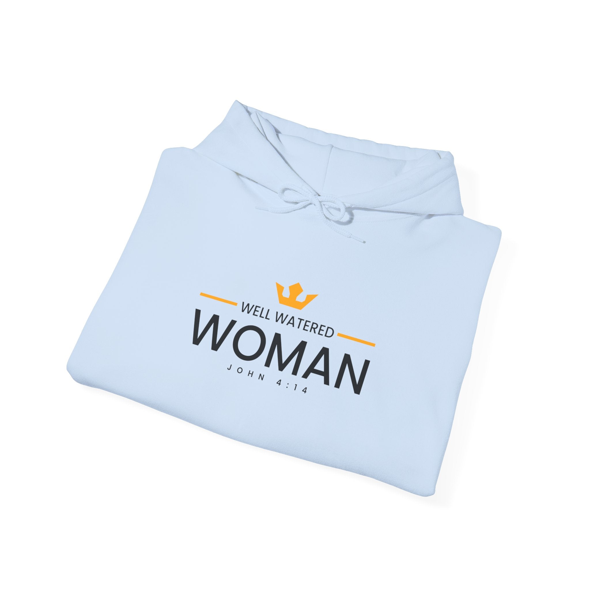Unisex Heavy Blend™ Hoodie with "Well Watered Woman" print, featuring a cozy hood and front pocket in charcoal gray.