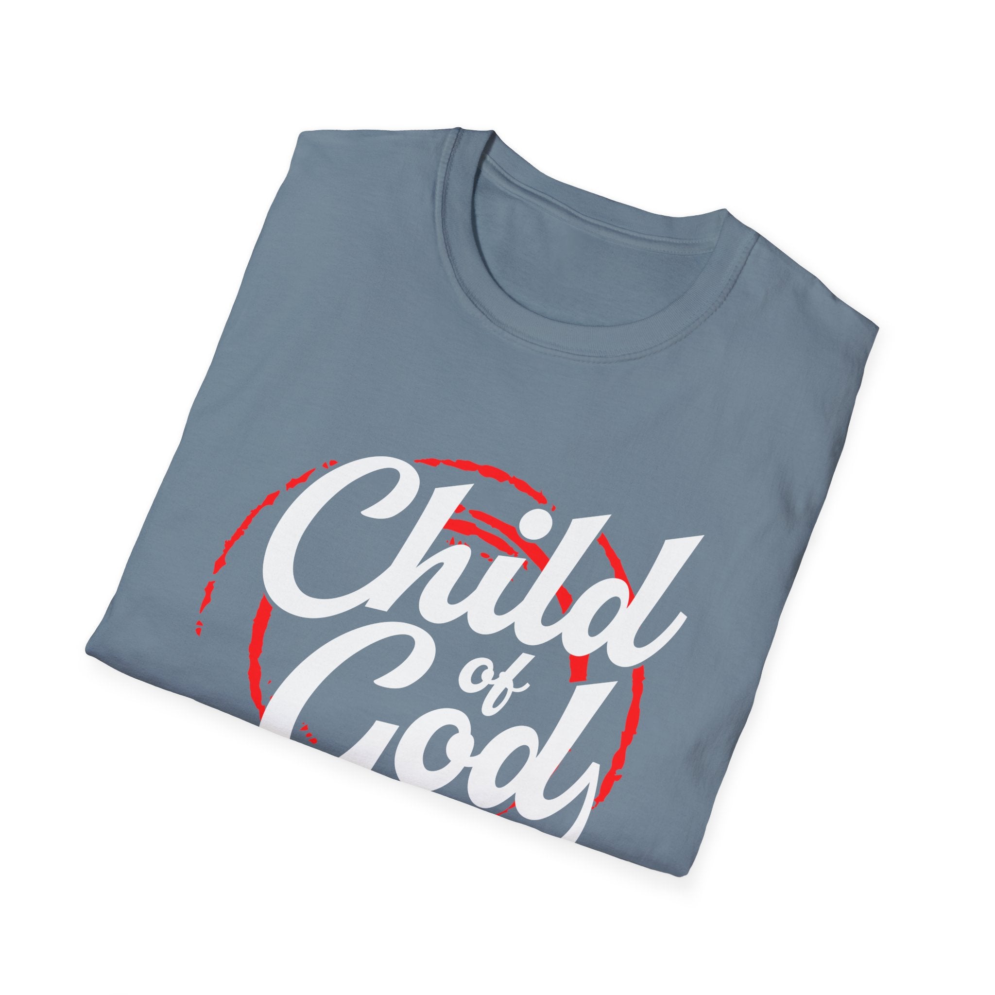 Unisex softstyle T-shirt with "Child of God" print by Printify, featuring a comfortable fit and casual design.