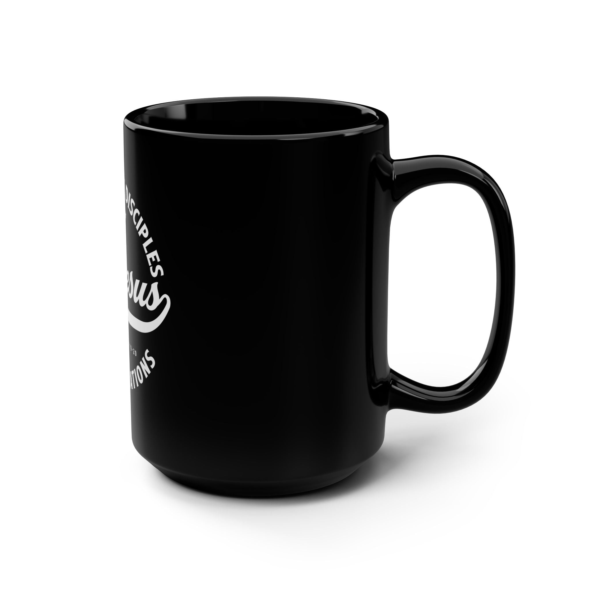 Black 15oz Team Jesus mug by Printify featuring bold white text and a sturdy ceramic design.