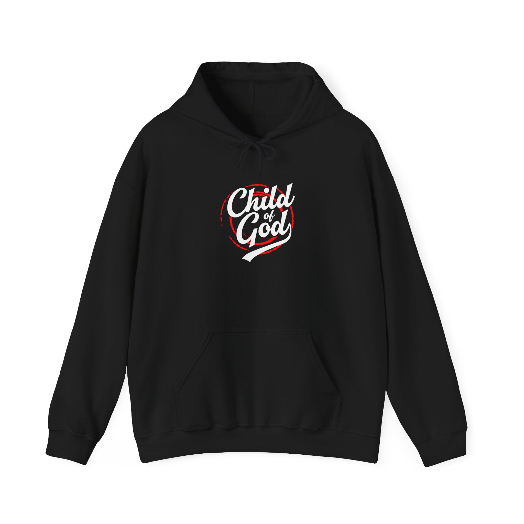 Unisex Child of God Heavy Blend™ hoodie by Printify, showing a comfortable gray hooded sweatshirt with printed design.
