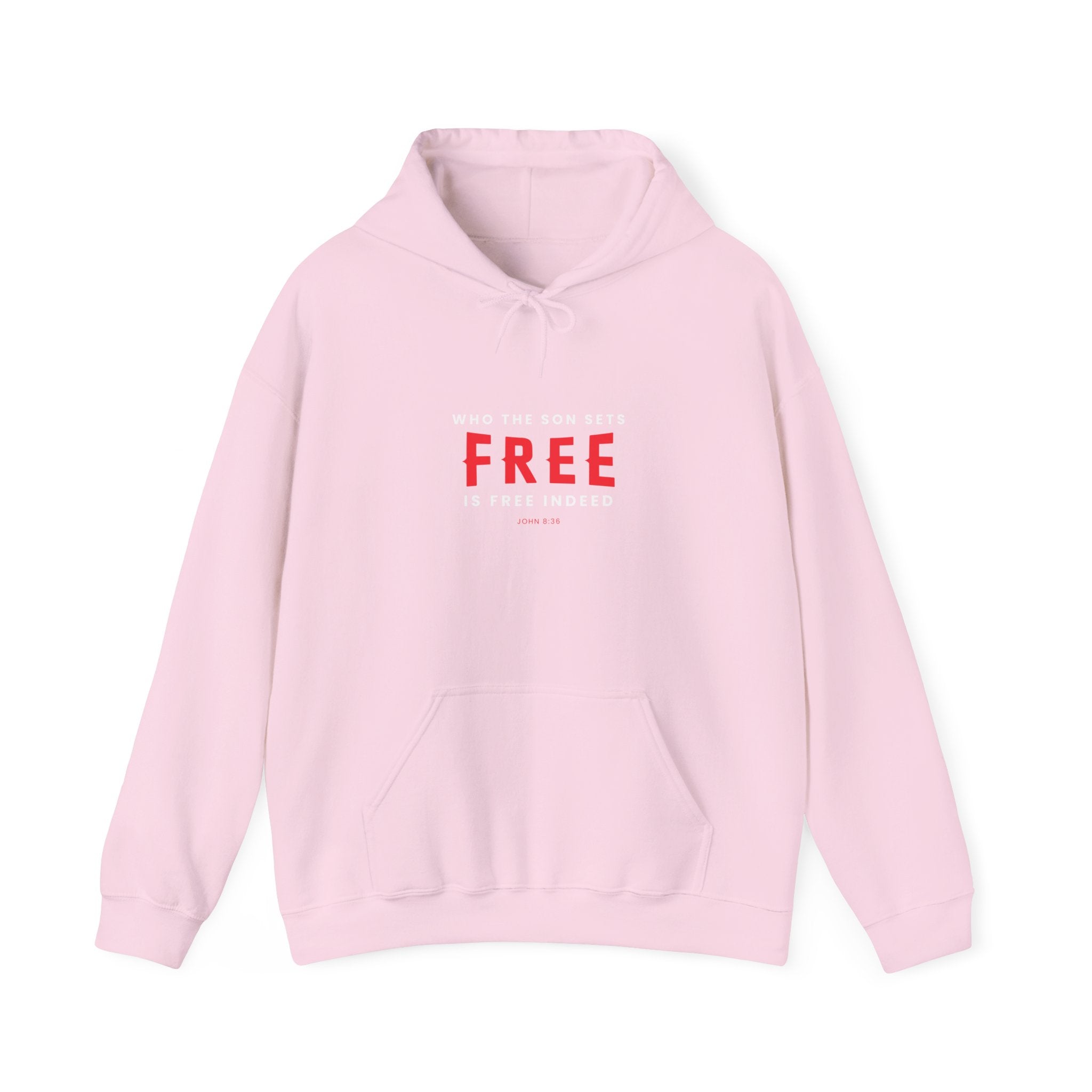Unisex Heavy Blend hooded sweatshirt with "Who the Son Sets Free is Free Indeed" print, casual clothing by Printify.