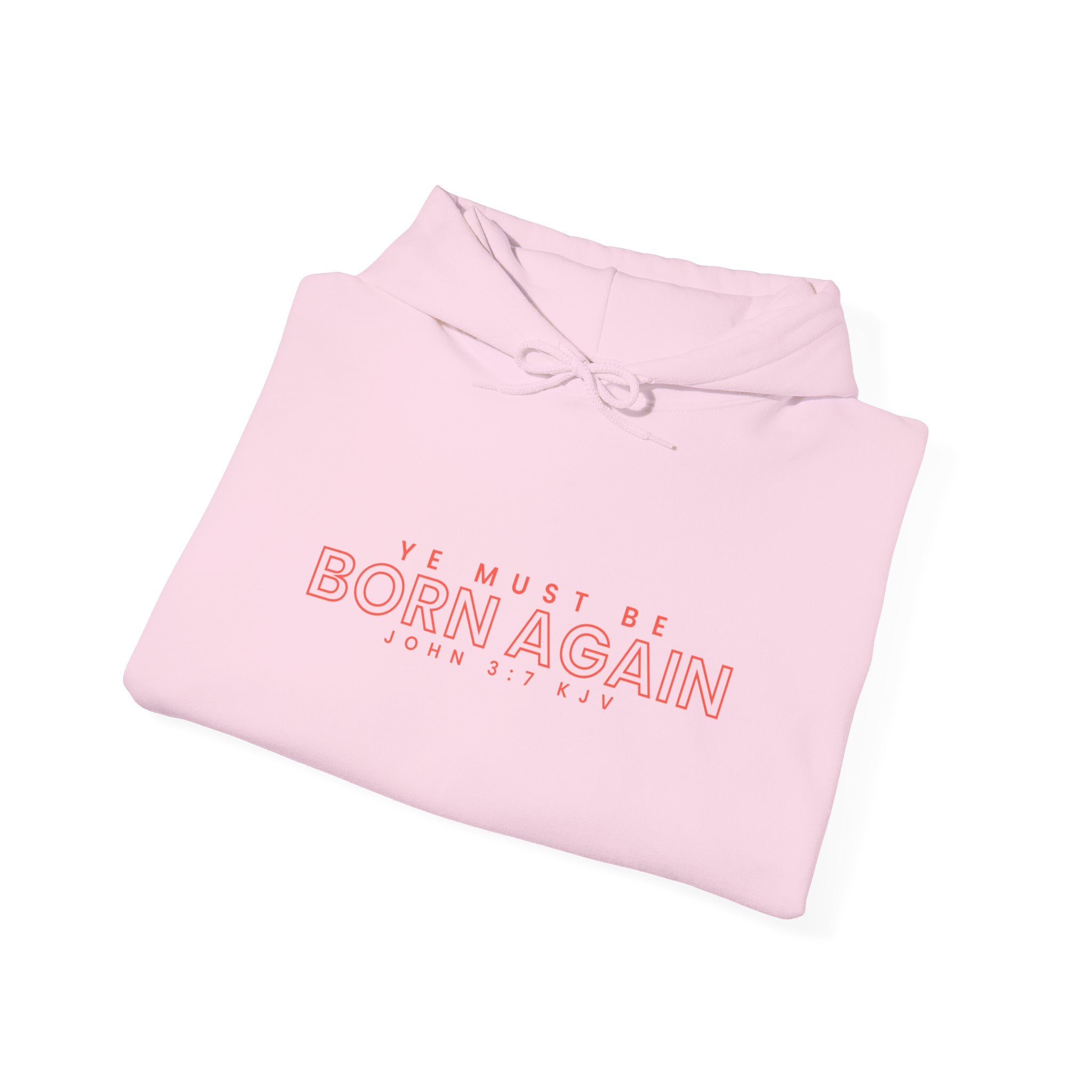 Unisex Heavy Blend hoodie with "Ye Must Be Born Again" printed design, featuring a hood and front pocket, by Printify.