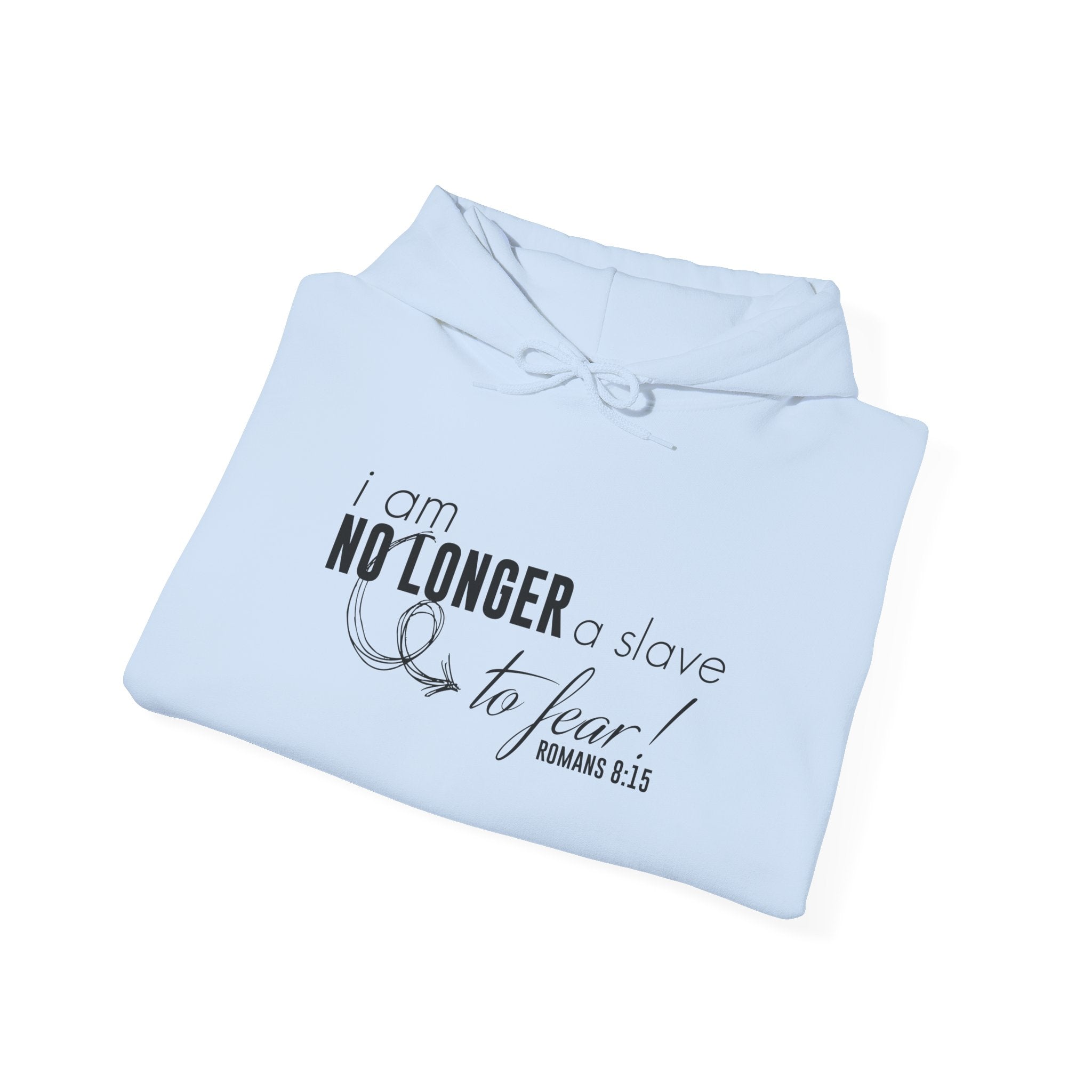 Unisex Heavy Blend hoodie with "I am No Longer A Slave to Fear" slogan, featuring a front print on a casual sweatshirt.