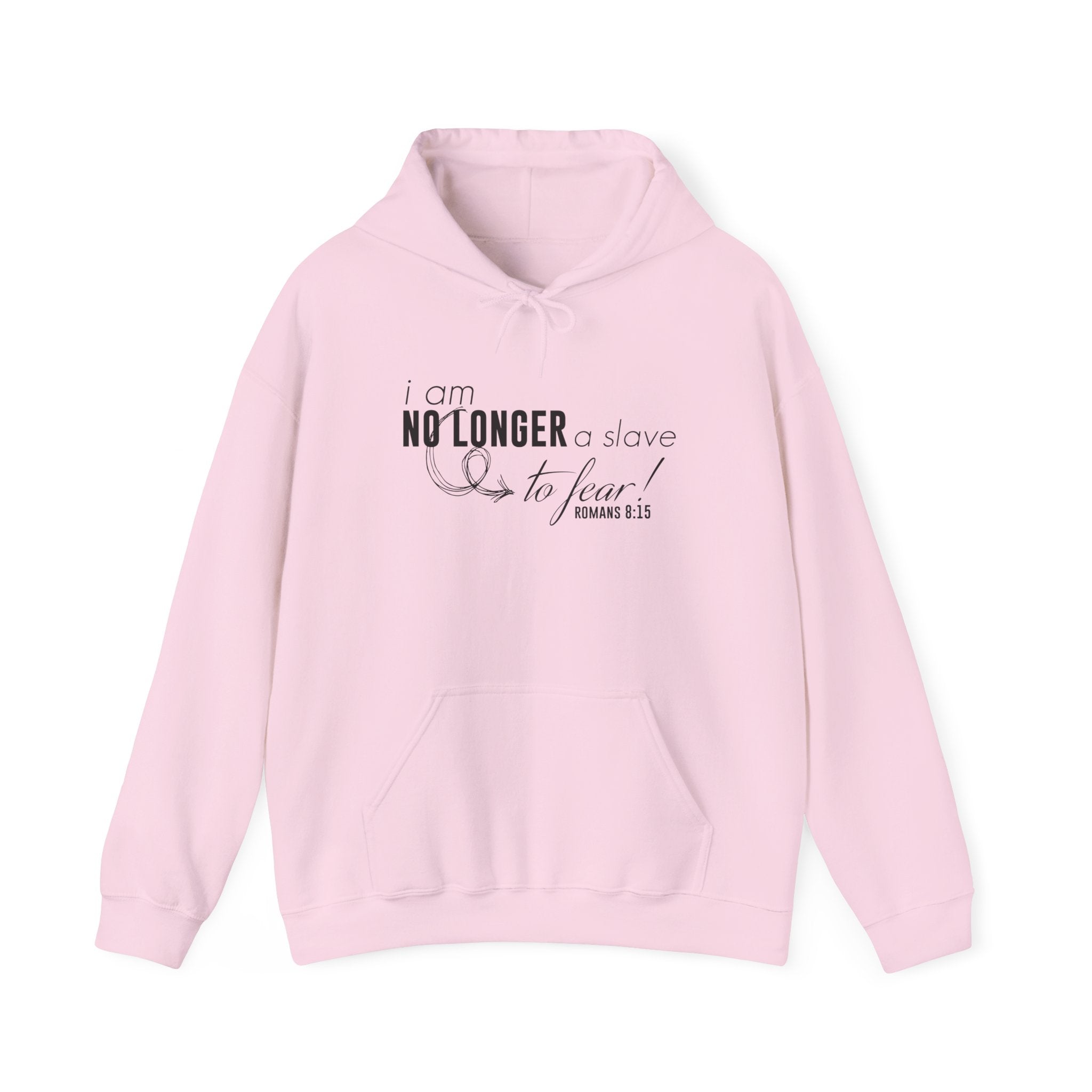 Unisex Heavy Blend hoodie featuring the "I am No Longer A Slave to Fear" design, casual sweatshirt with hood and front print.