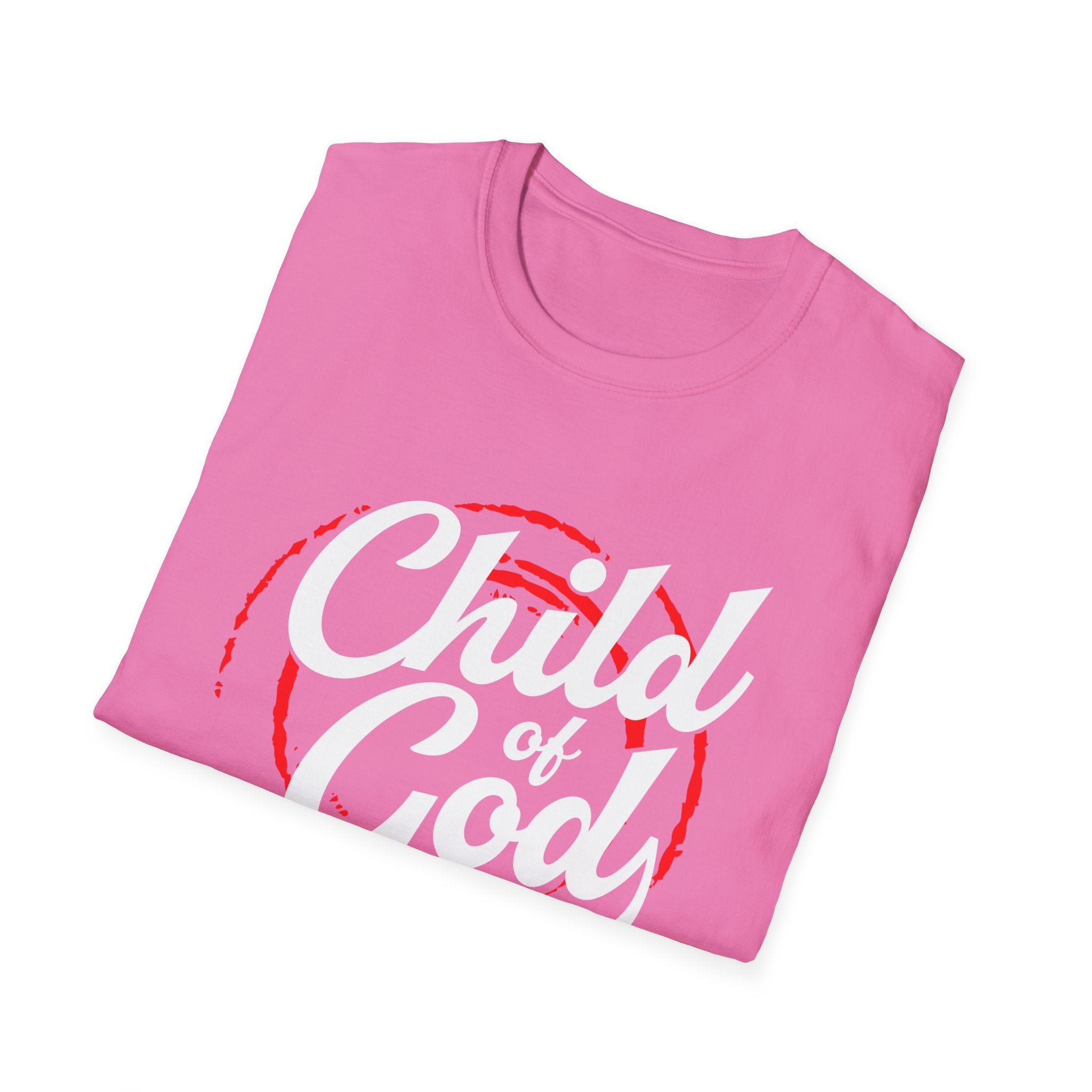 Unisex Softstyle T-Shirt by Printify featuring "Child of God" design, made of soft fabric, shown flat on a white background.