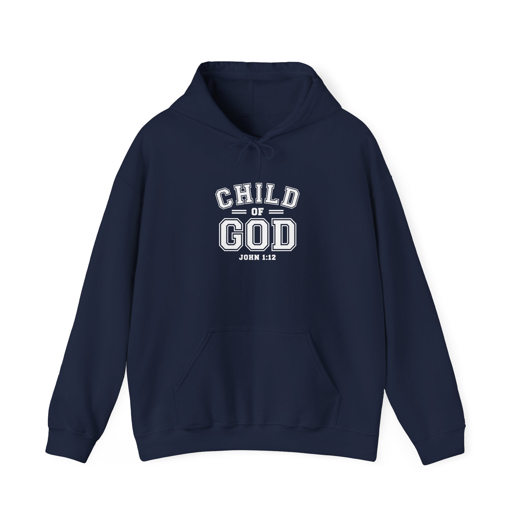 Unisex Heavy Blend hoodie featuring "Child of God" design by Printify, shown in a soft gray color with a front pocket.