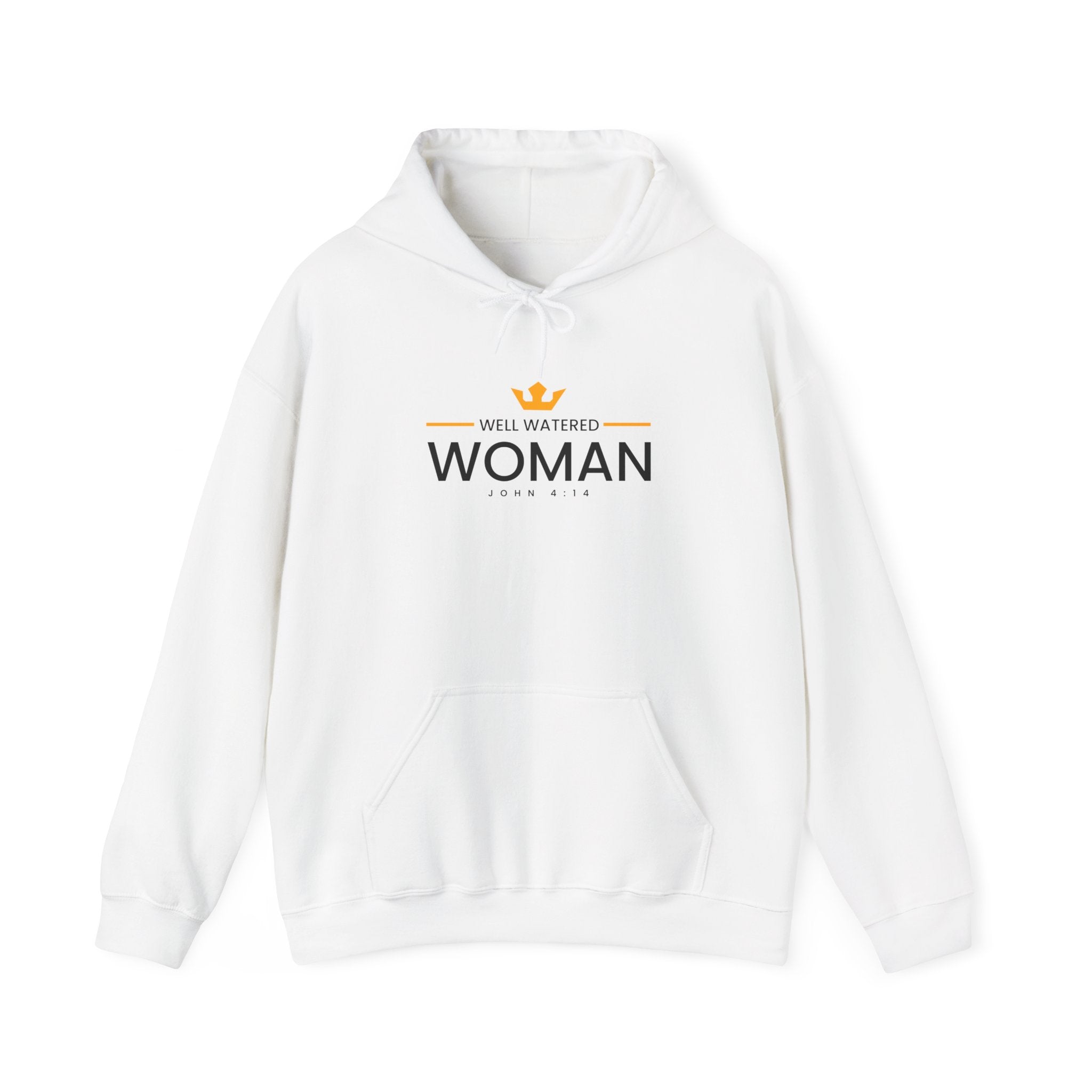 Unisex Heavy Blend™ Hoodie featuring "Well Watered Woman" text, in a relaxed fit, with a hood and front pocket, by Printify.