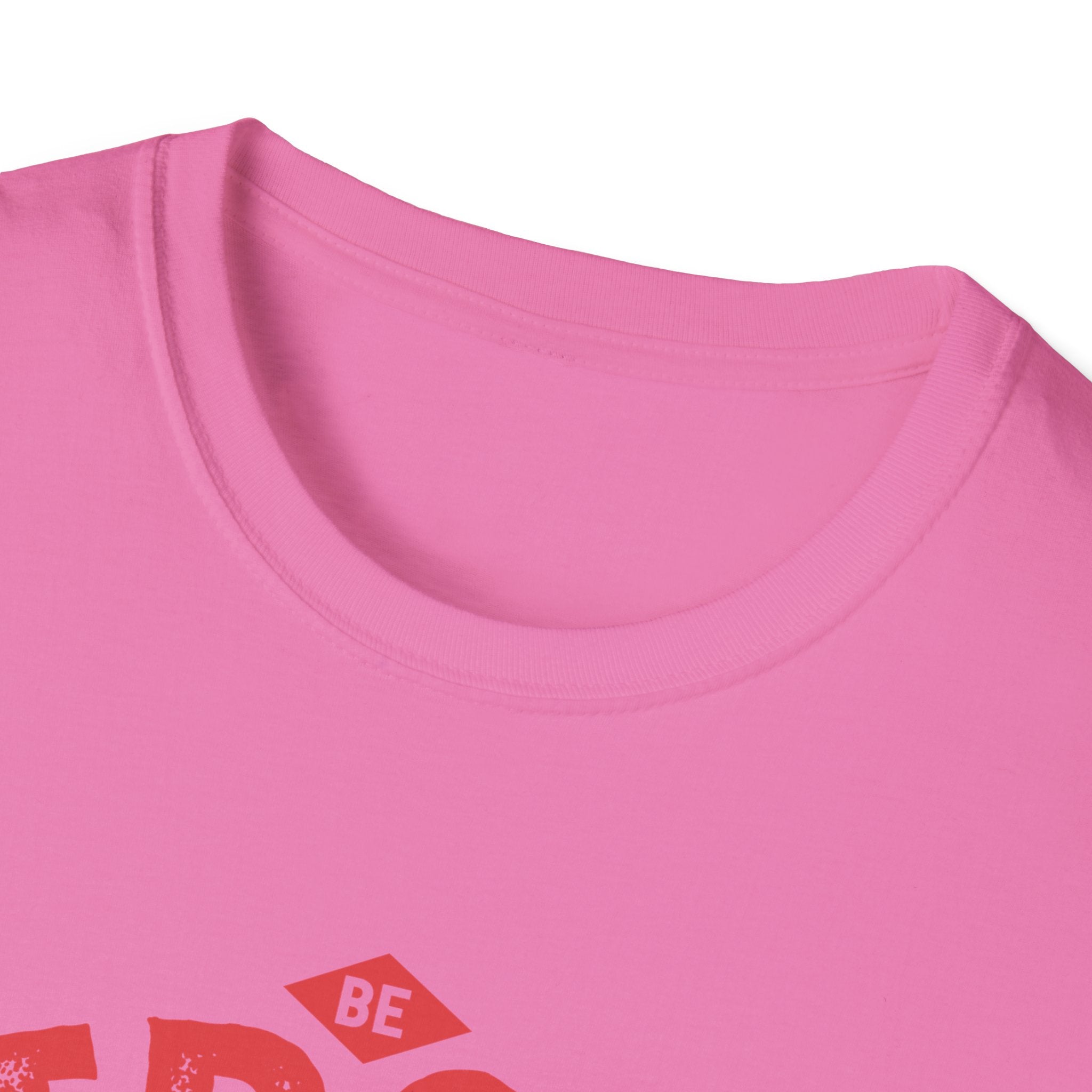 Unisex Softstyle T-Shirt with "Be Strong and Courageous" print in bold lettering, made by Printify, displayed on a plain background.