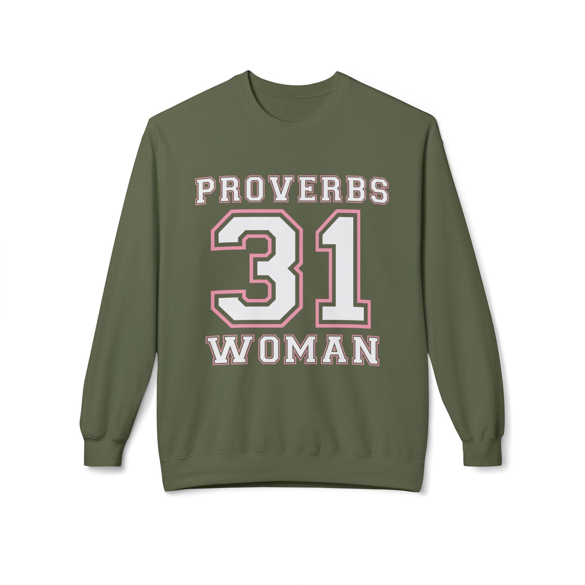 Unisex midweight softstyle fleece crewneck sweatshirt with Proverbs 31 Woman design, comfortable and stylish.