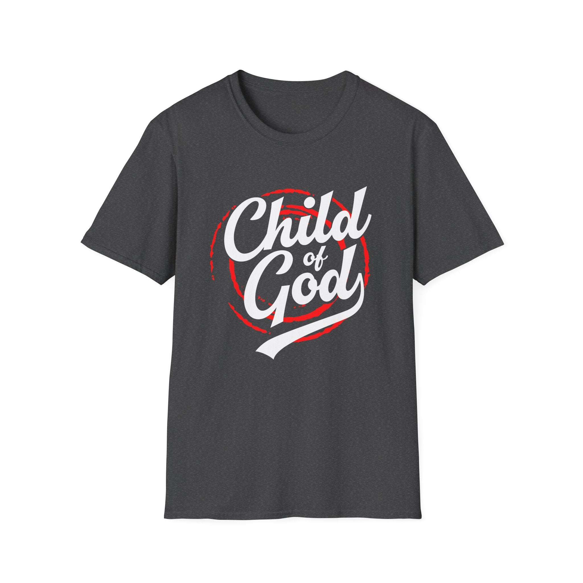 Unisex softstyle T-shirt featuring "Child of God" print, comfortable cotton fabric, in a casual style by Printify.