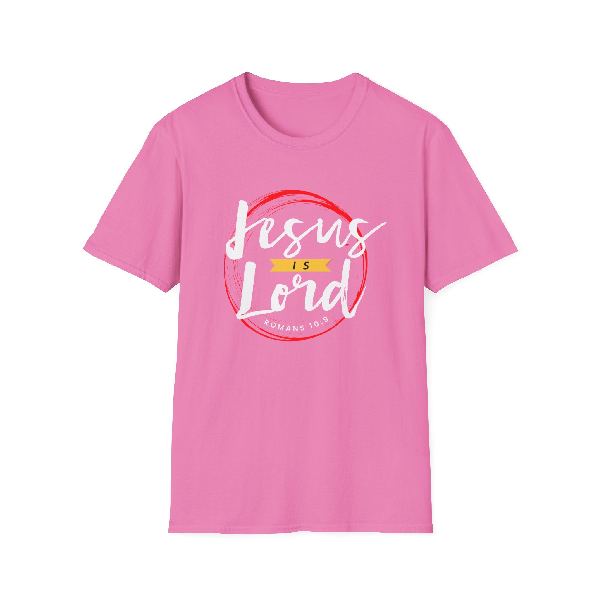 Unisex softstyle T-shirt with Jesus is Lord print, white fabric, casual fit, by Printify.