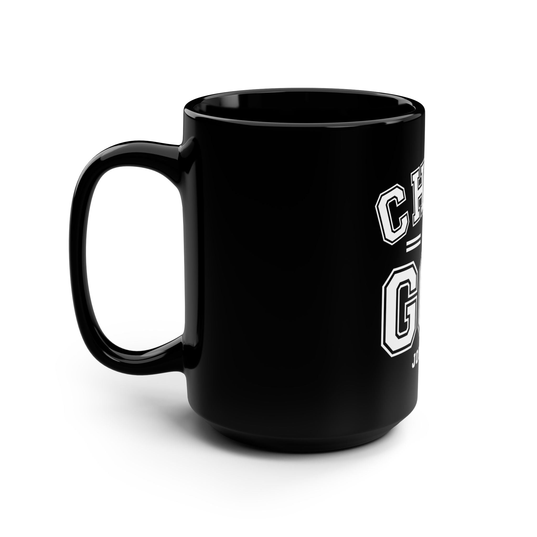 Black 15oz Mug with "Child of God" text, ceramic coffee mug by Printify, featuring a sleek design and comfortable handle.