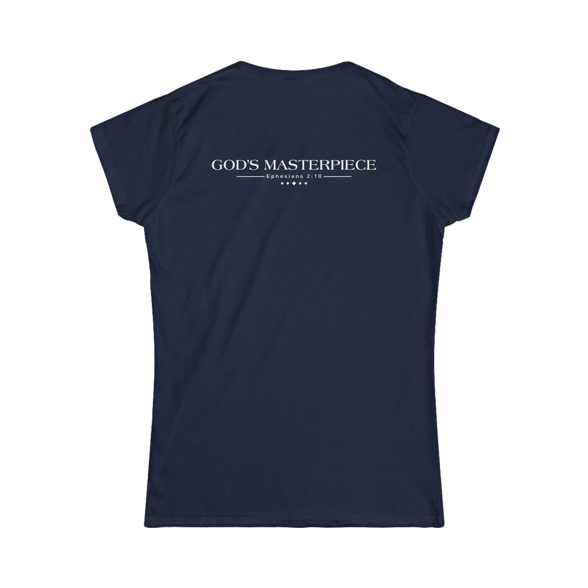 Women's softstyle T-shirt by Printify featuring a "God’s Masterpiece" design, showcasing a comfortable, stylish casual top.