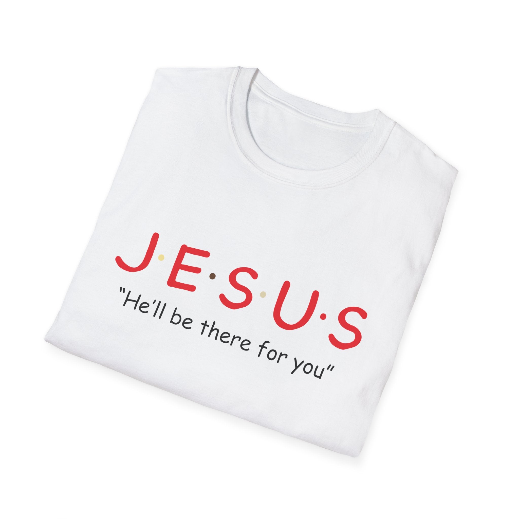 Unisex softstyle Jesus T-shirt from Printify featuring a faith-inspired design and comfortable fit, displayed on a plain background.