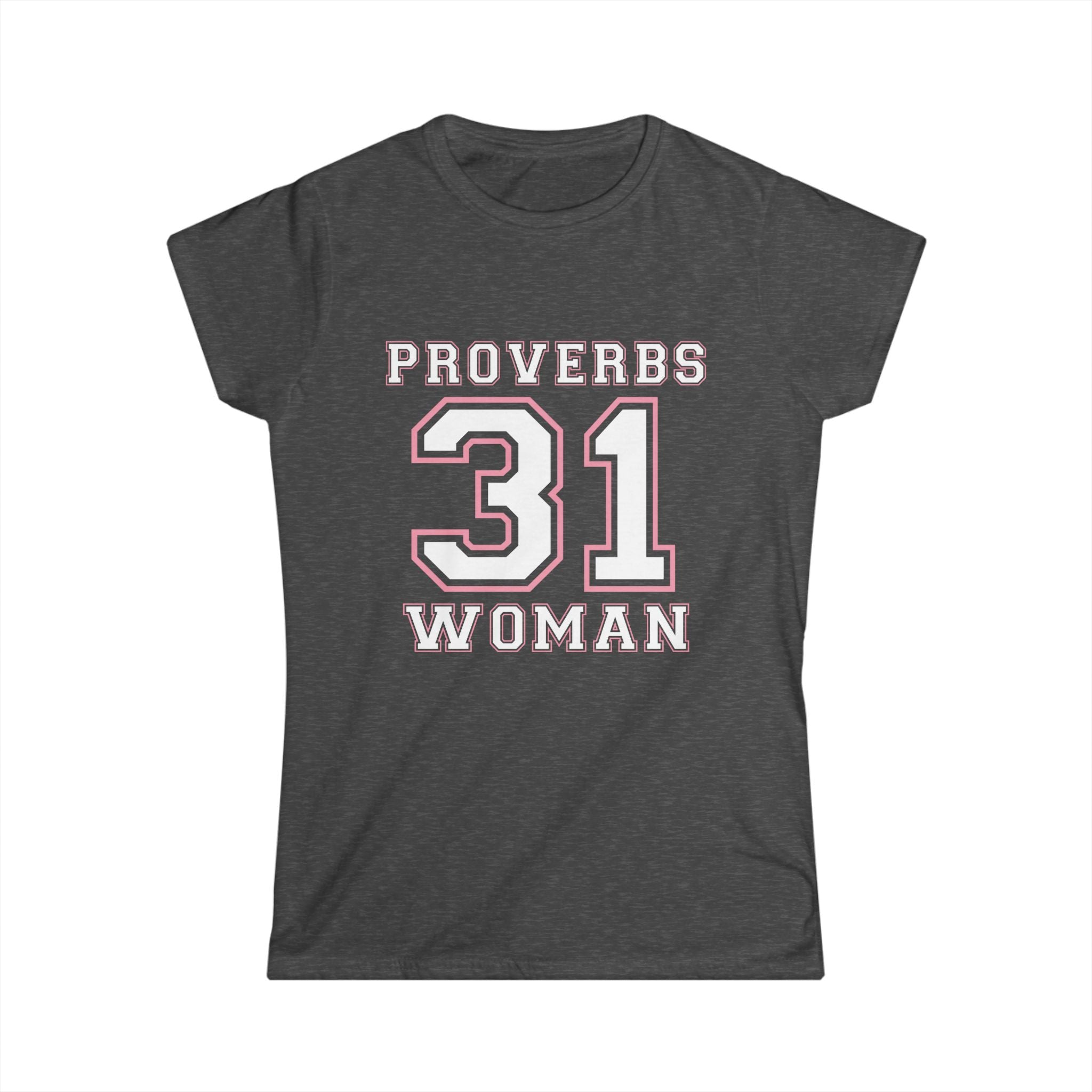 Women's softstyle Proverbs 31 Woman T-shirt by Printify, featuring a comfortable fit and inspiring biblical quote on the front.