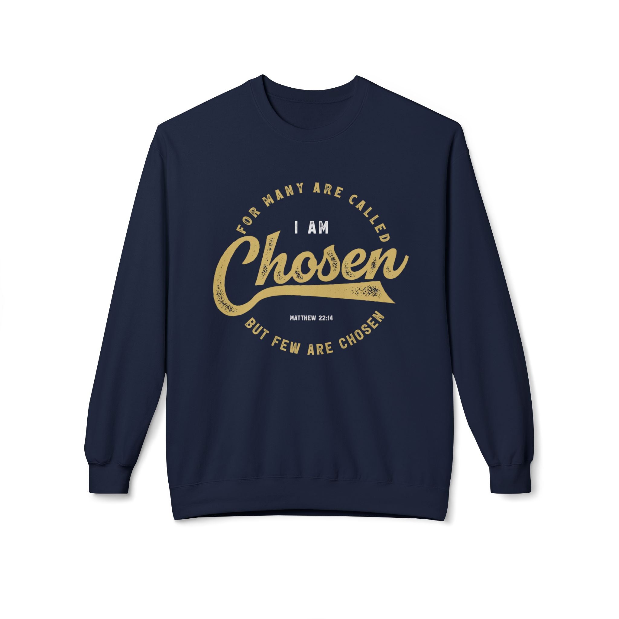 Unisex midweight softstyle fleece crewneck sweatshirt with "I Am Chosen" print, comfortable casual wear by Printify
