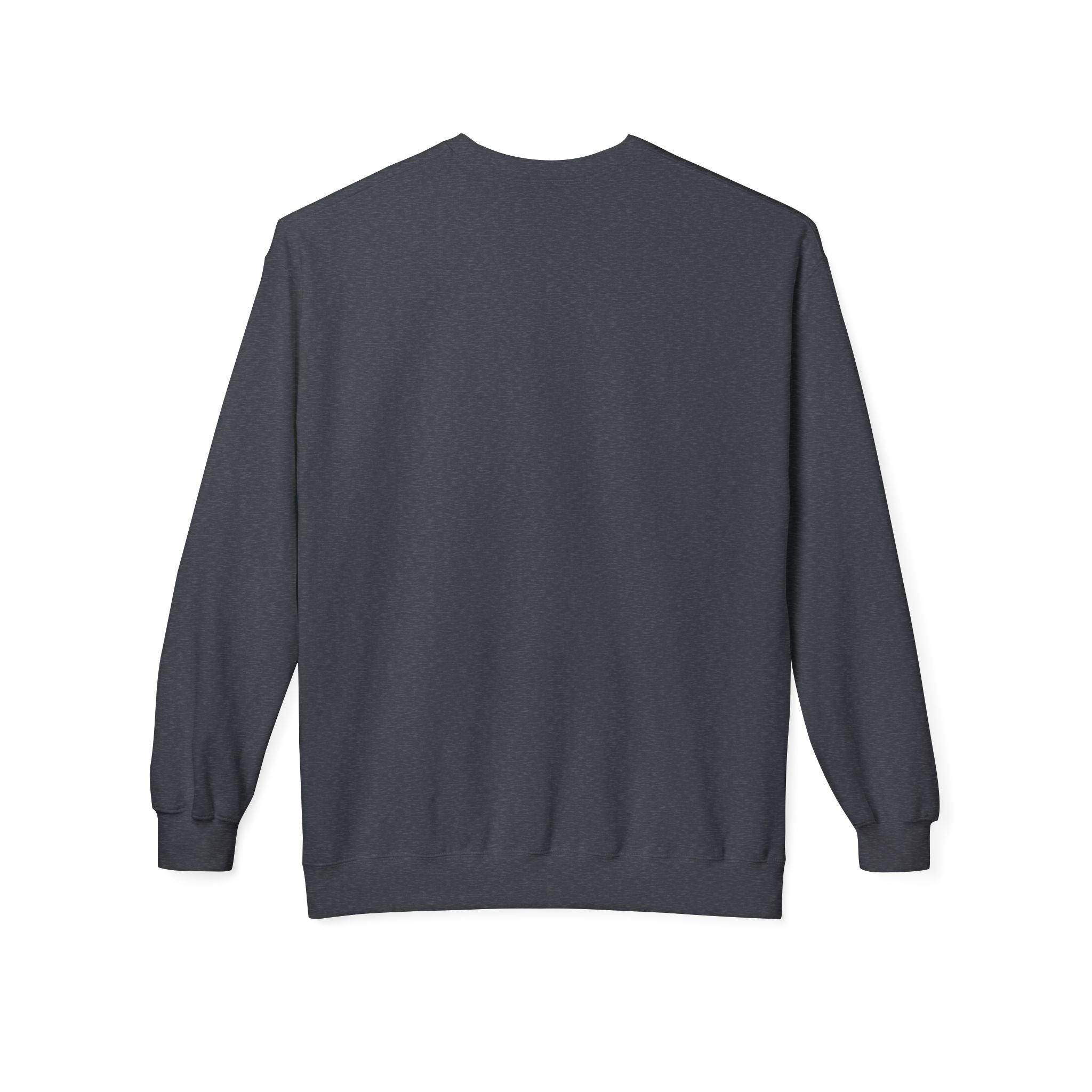 Unisex midweight softstyle fleece crewneck sweatshirt with "Seek First the Kingdom of God" print in black on gray fabric.