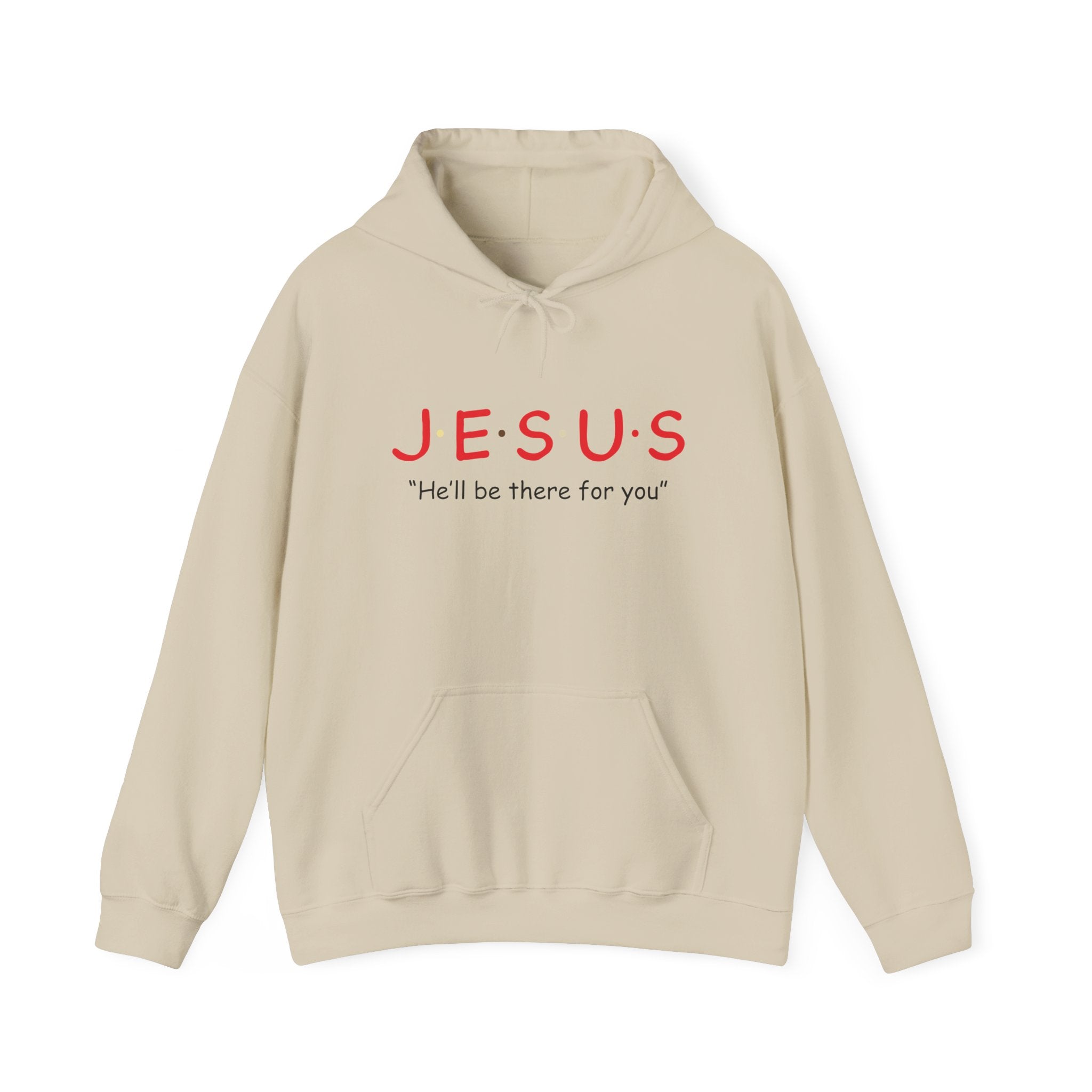 Unisex Heavy Blend hoodie by Printify featuring a Jesus theme, with a hood, front design, and comfortable fit.