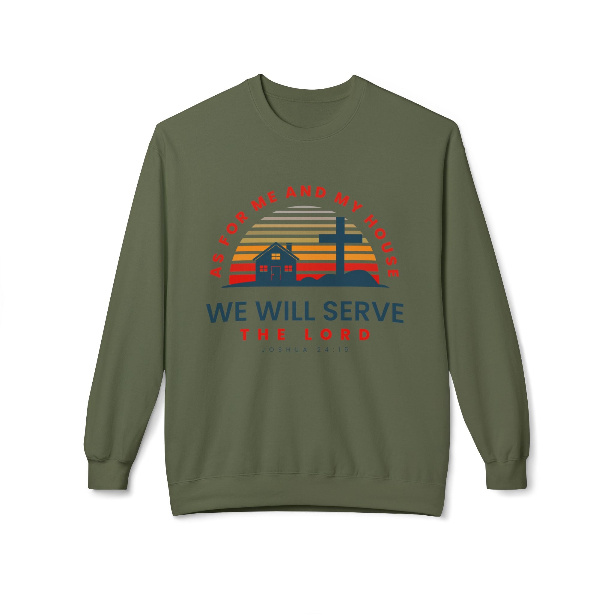 Unisex midweight softstyle fleece crewneck sweatshirt with religious quote, gray color, featuring printed text design.
