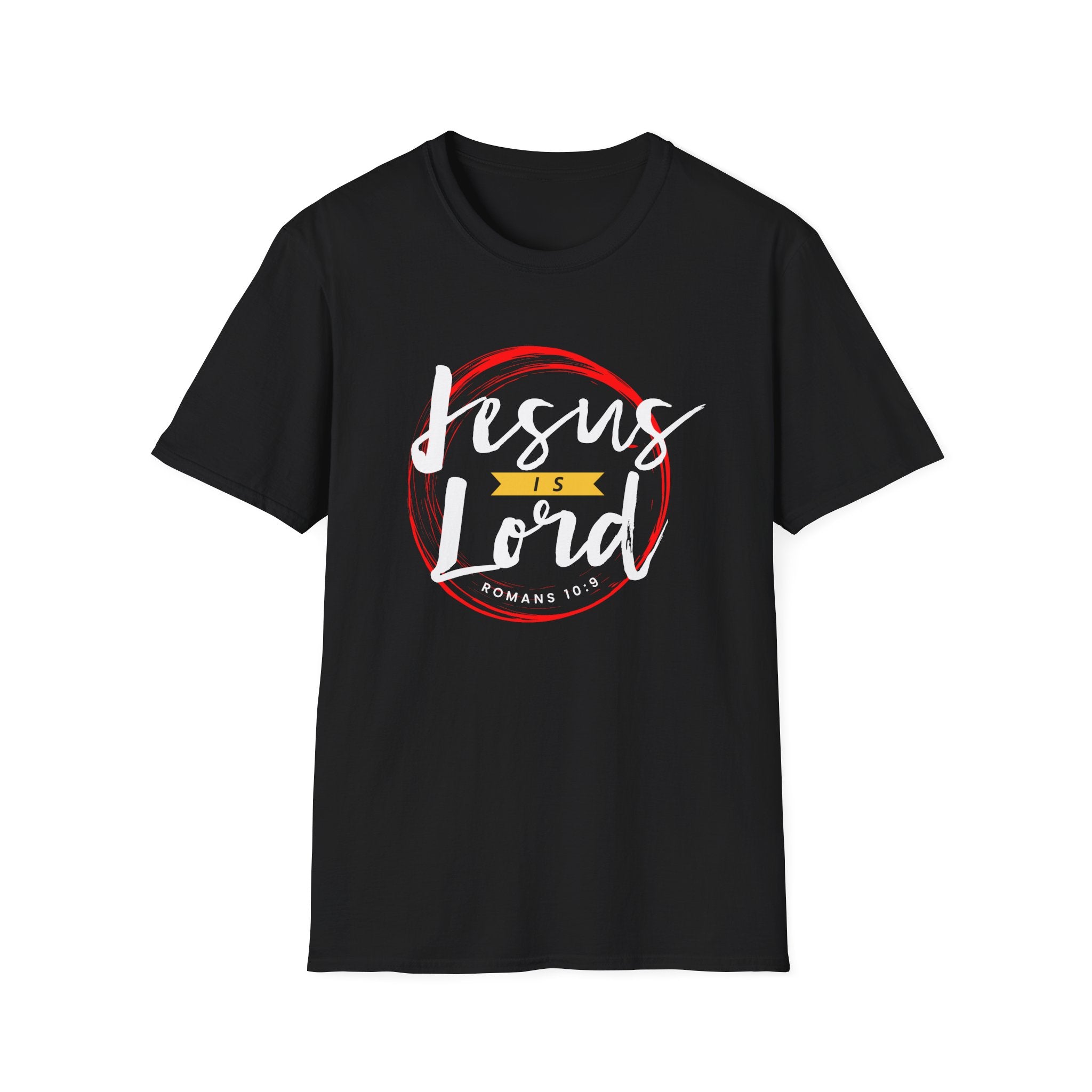 Unisex Softstyle T-Shirt with "Jesus is Lord" print by Printify, featuring a comfortable fit and faith-based design.