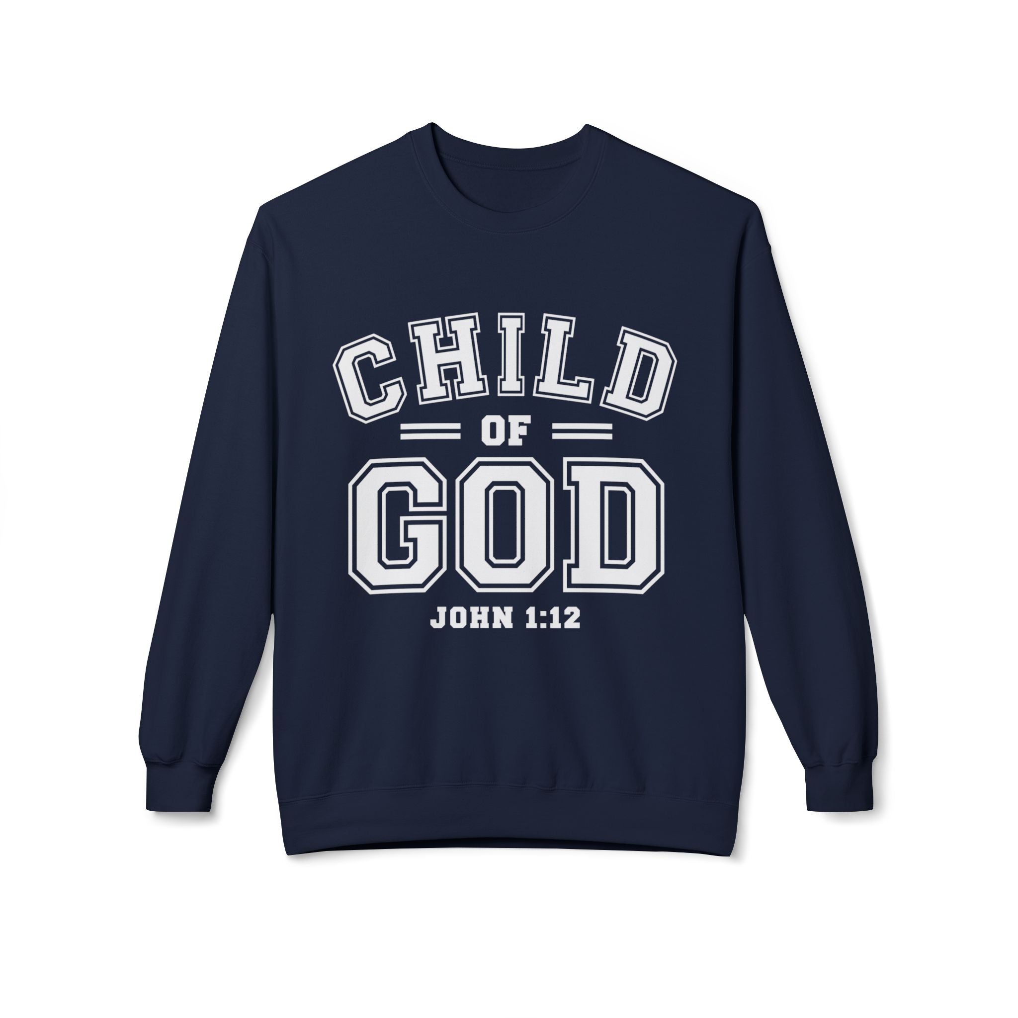 Unisex midweight softstyle fleece crewneck sweatshirt with "Child of God" print, casual style, in a soft fabric, by Printify.