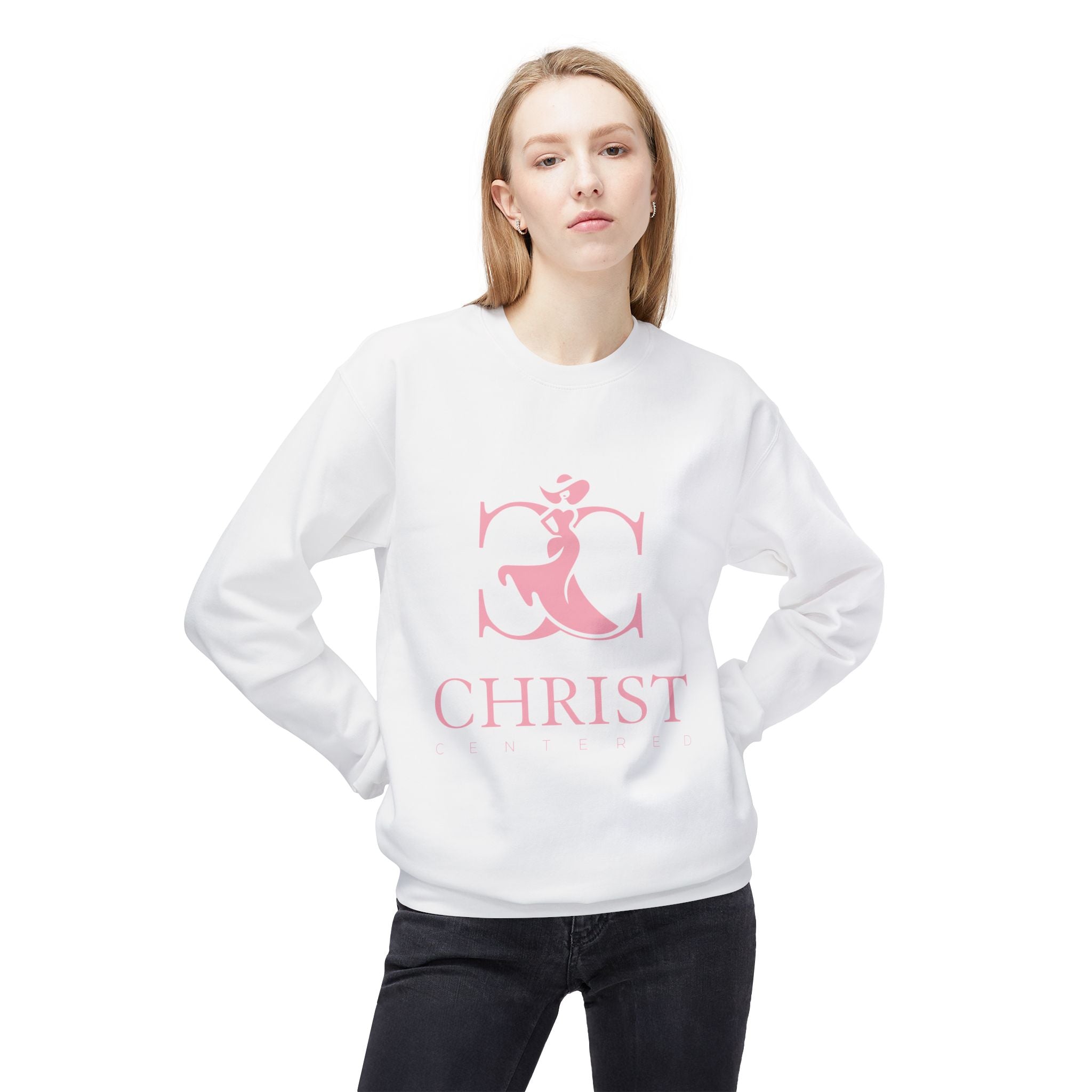 Christ Centered Woman: Midweight Softstyle Fleece Crewneck Sweatshirt White-thumbmail-4