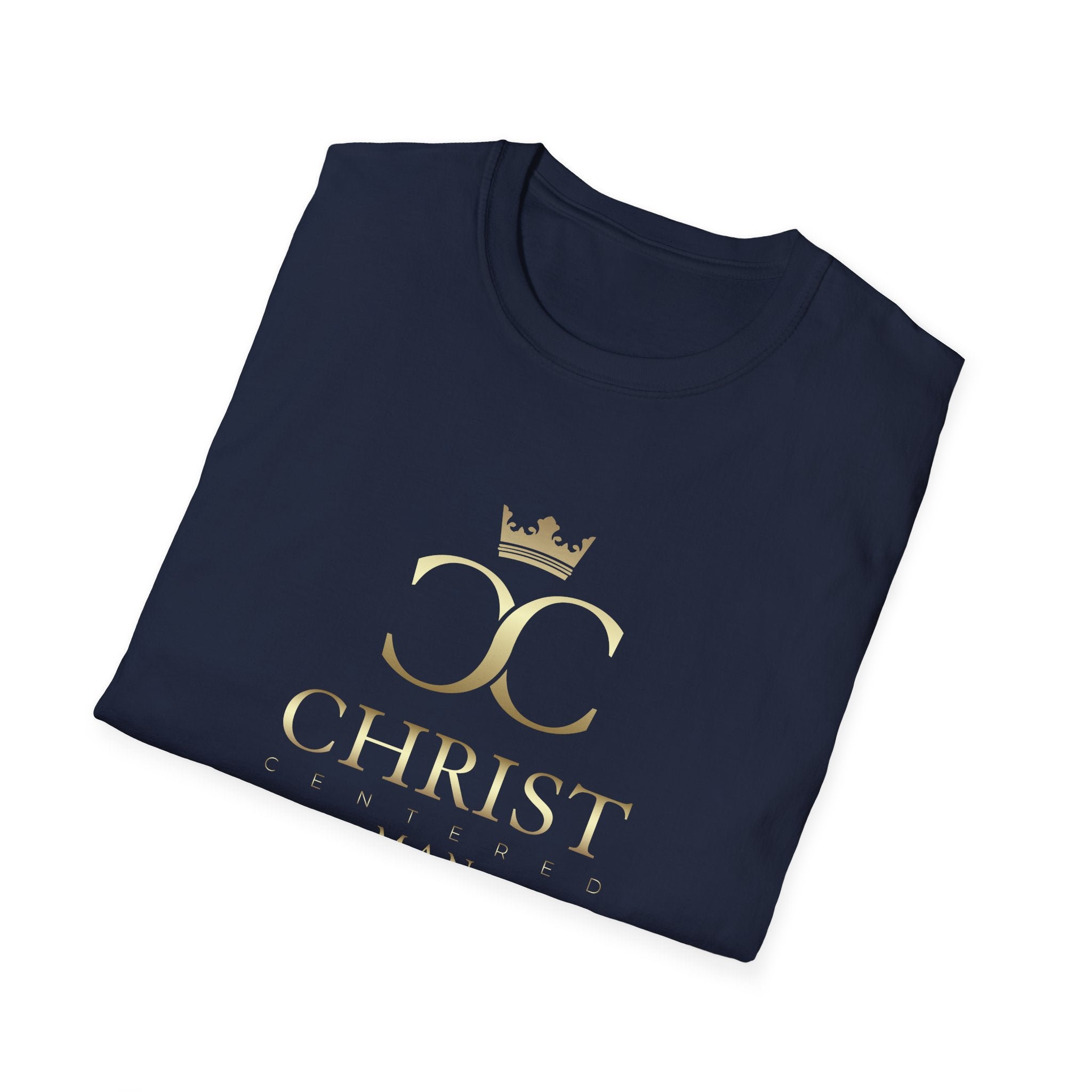 Unisex Christ Centered Man T-Shirt by Printify featuring bold lion graphic and inspirational Christian message on soft fabric.