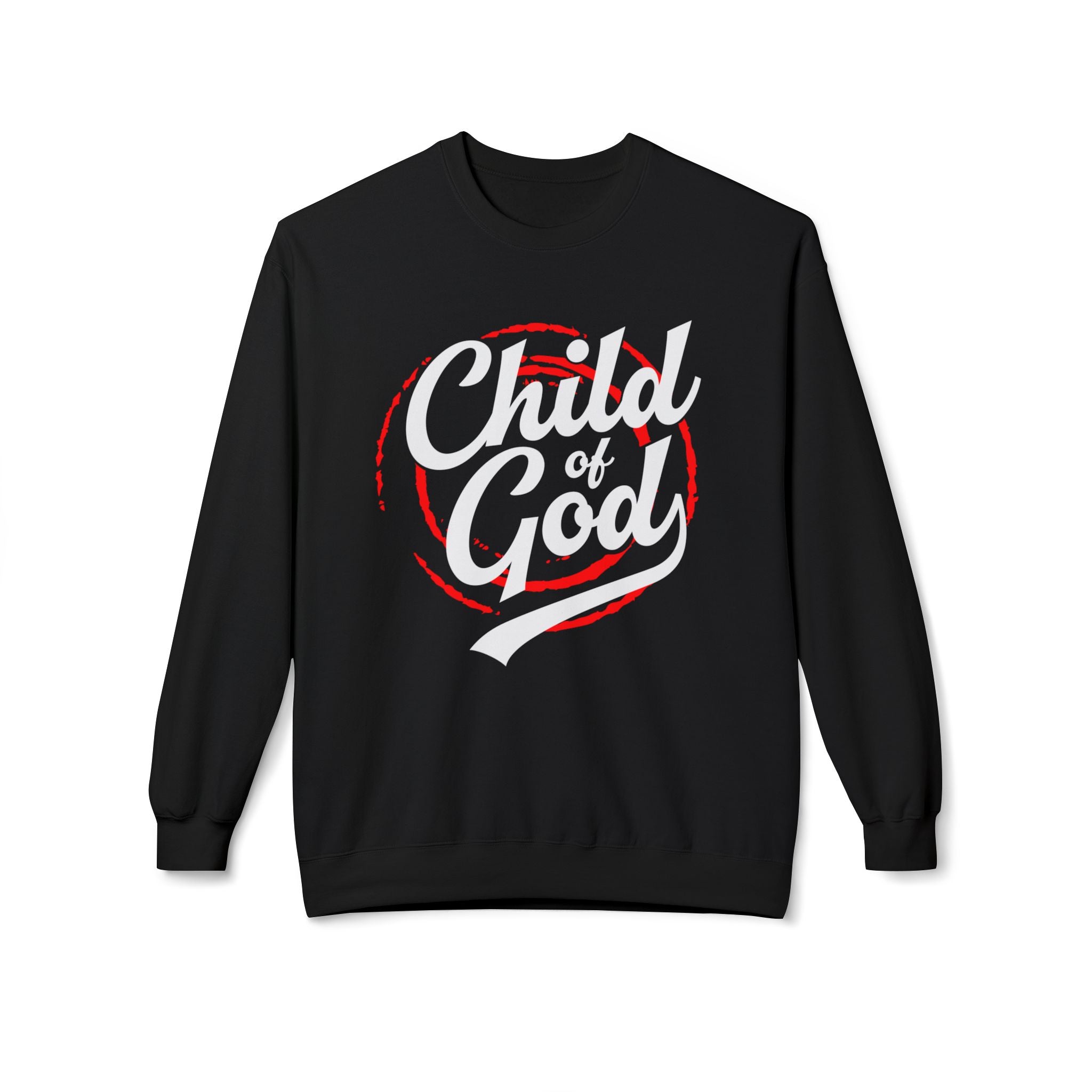 Unisex midweight softstyle fleece crewneck sweatshirt featuring "Child of God" print, comfortable casual wear by Printify.