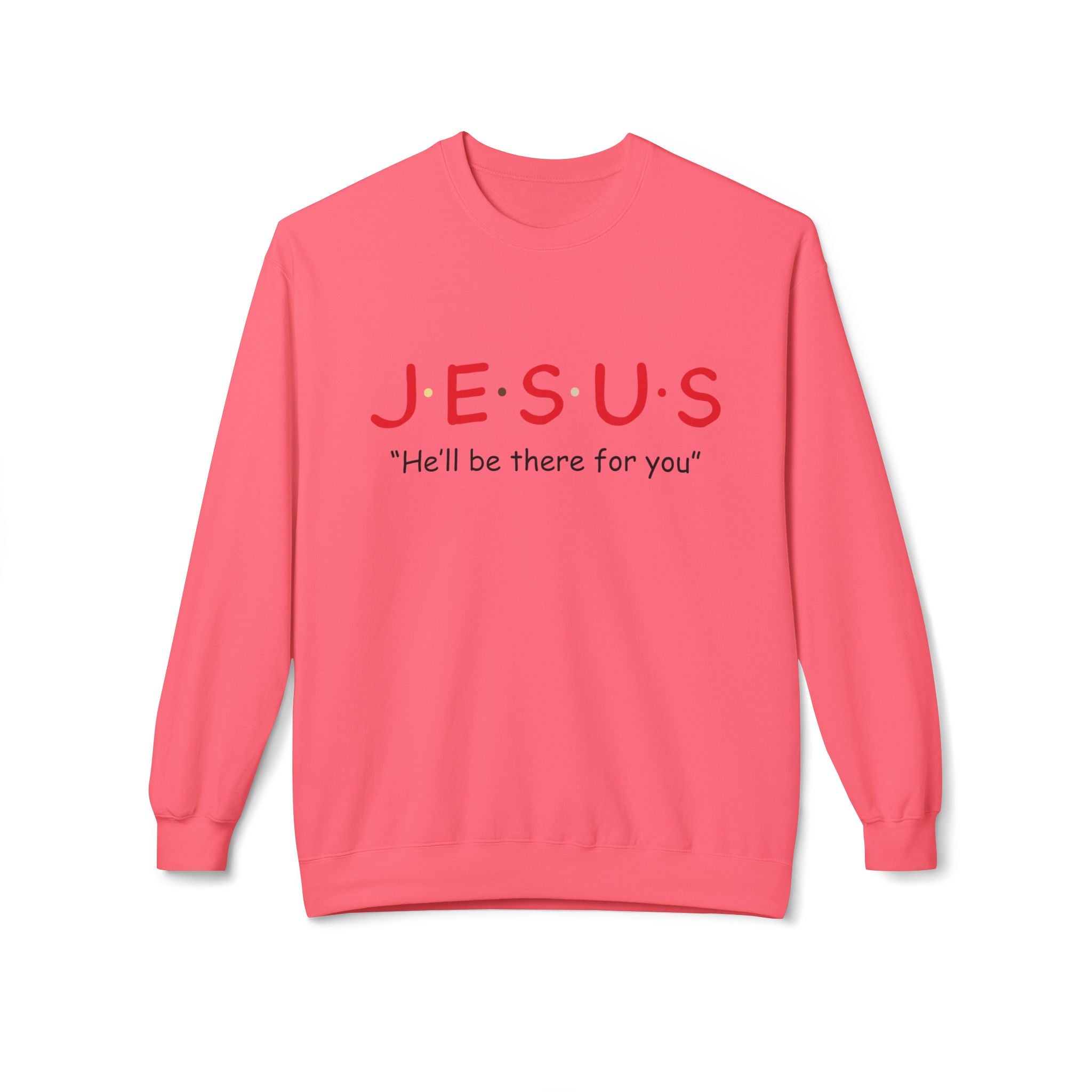 Unisex midweight softstyle fleece crewneck sweatshirt with Christian Jesus He'll Be There For You design, in gray fabric.