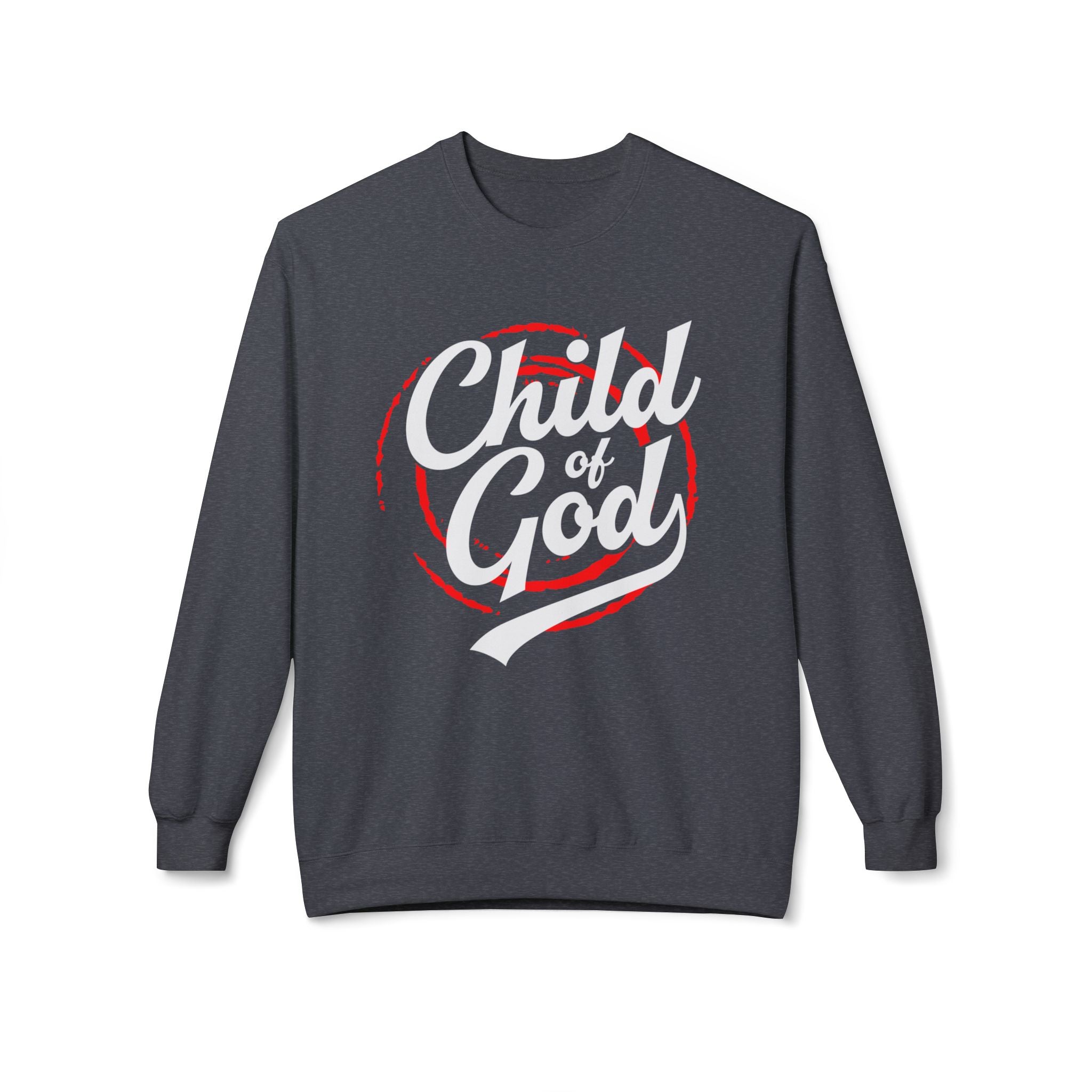 Unisex midweight softstyle fleece crewneck sweatshirt with "Child of God" print, featuring a comfortable fit and casual style.