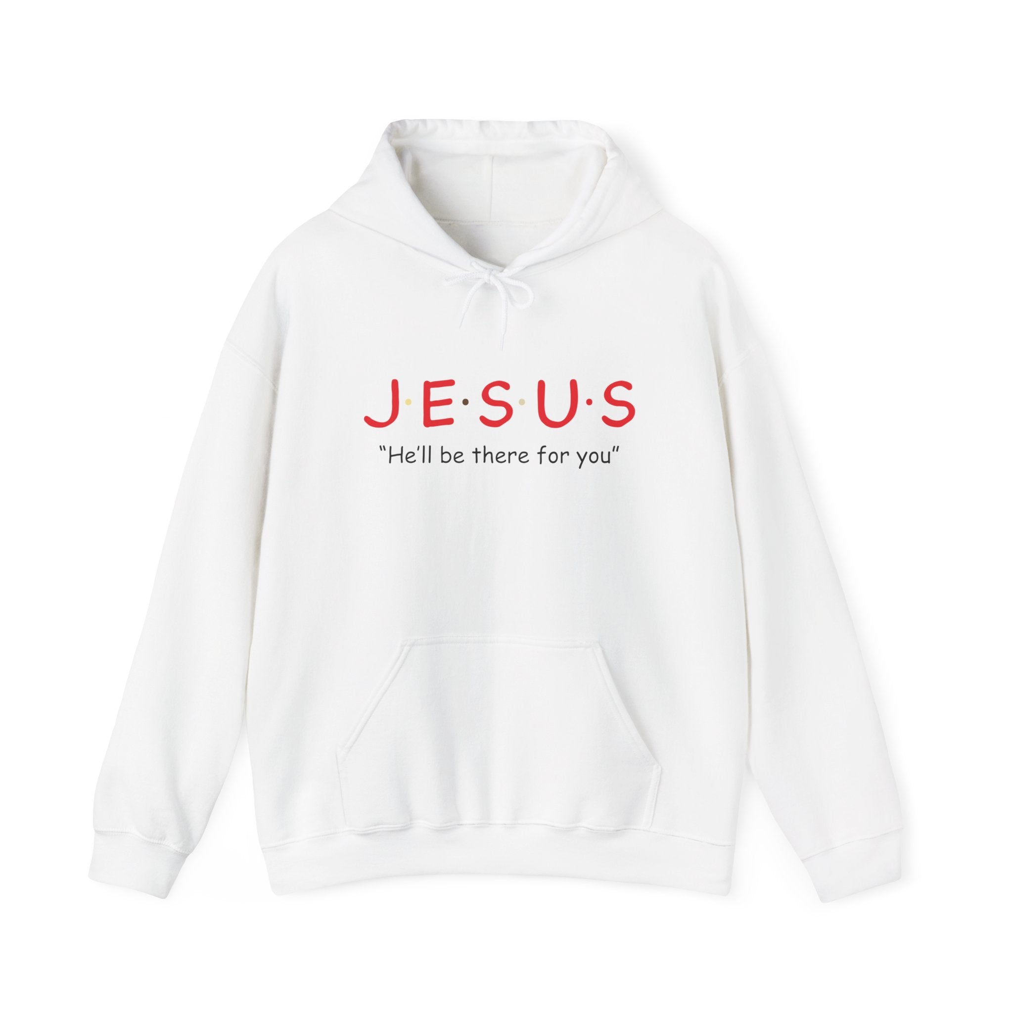 Unisex Heavy Blend™ Jesus hoodie by Printify, showing a gray hoodie with Jesus graphic and motivational text.