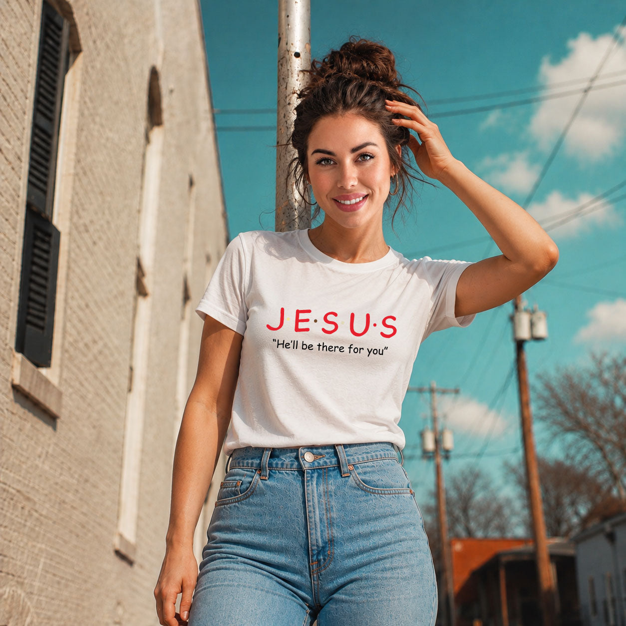Unisex softstyle Jesus T-shirt by Printify featuring a printed graphic and inspirational message on the front.