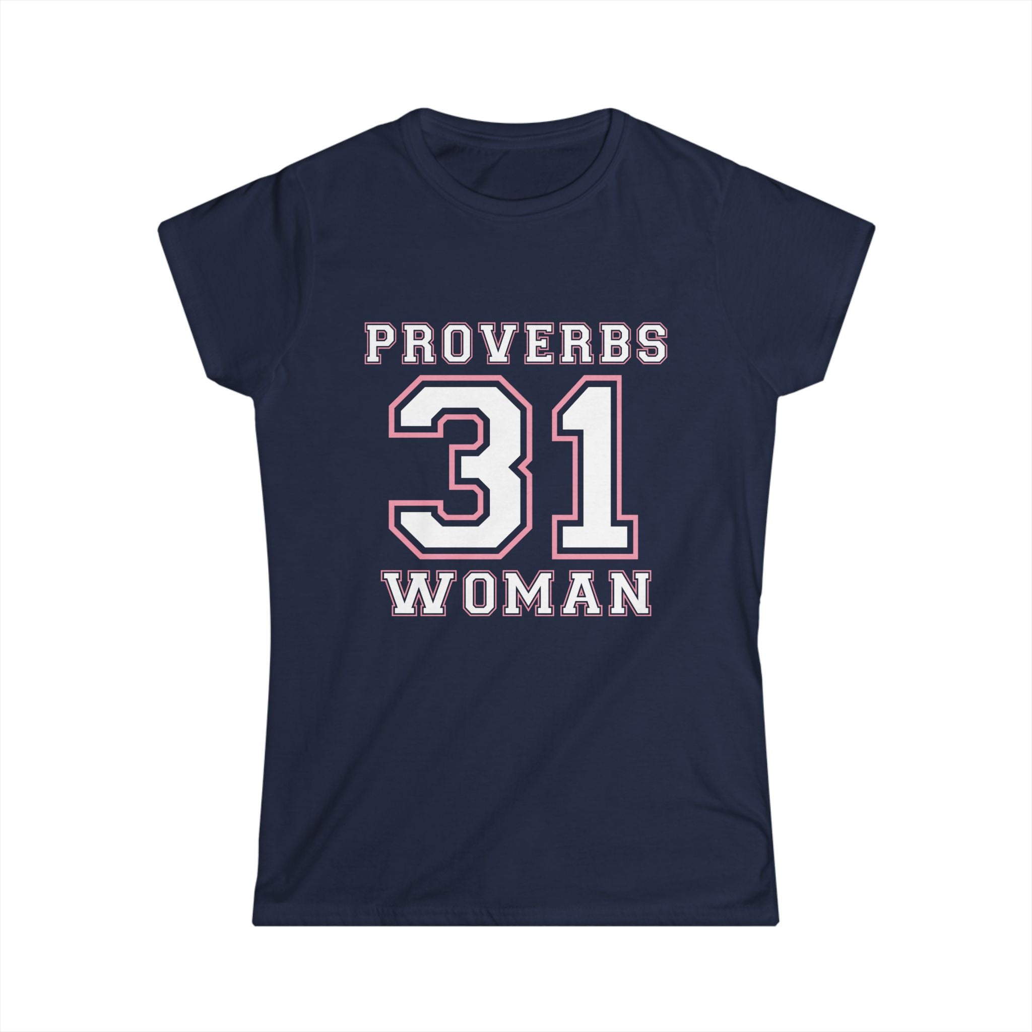 Women's Softstyle T-Shirt with Proverbs 31 Woman design, printed by Printify, featuring a comfortable fit and inspirational biblical message.