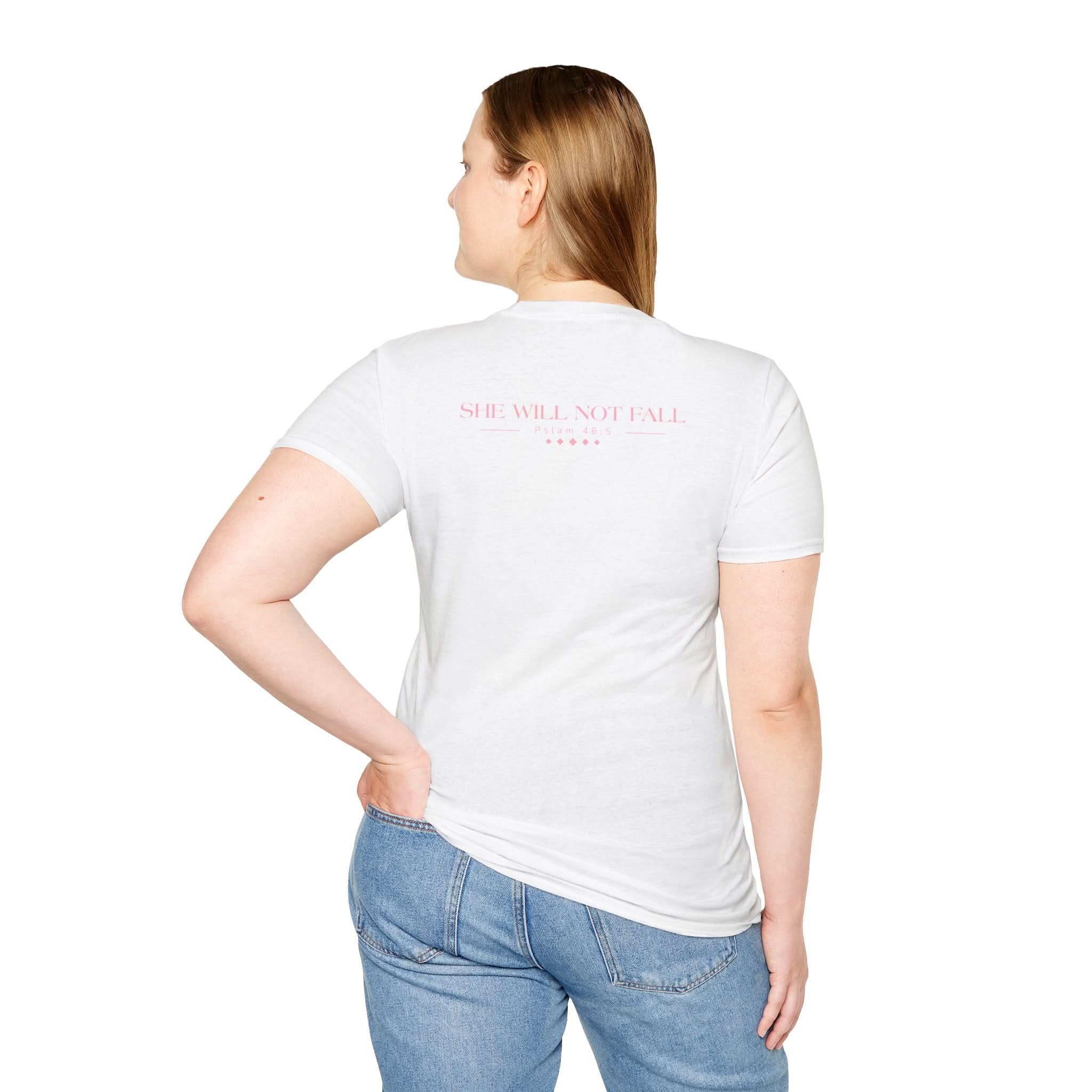 Christ Centered Woman: Unisex Softstyle T-Shirt: She Will Not Fall - Christ Centered Ministries