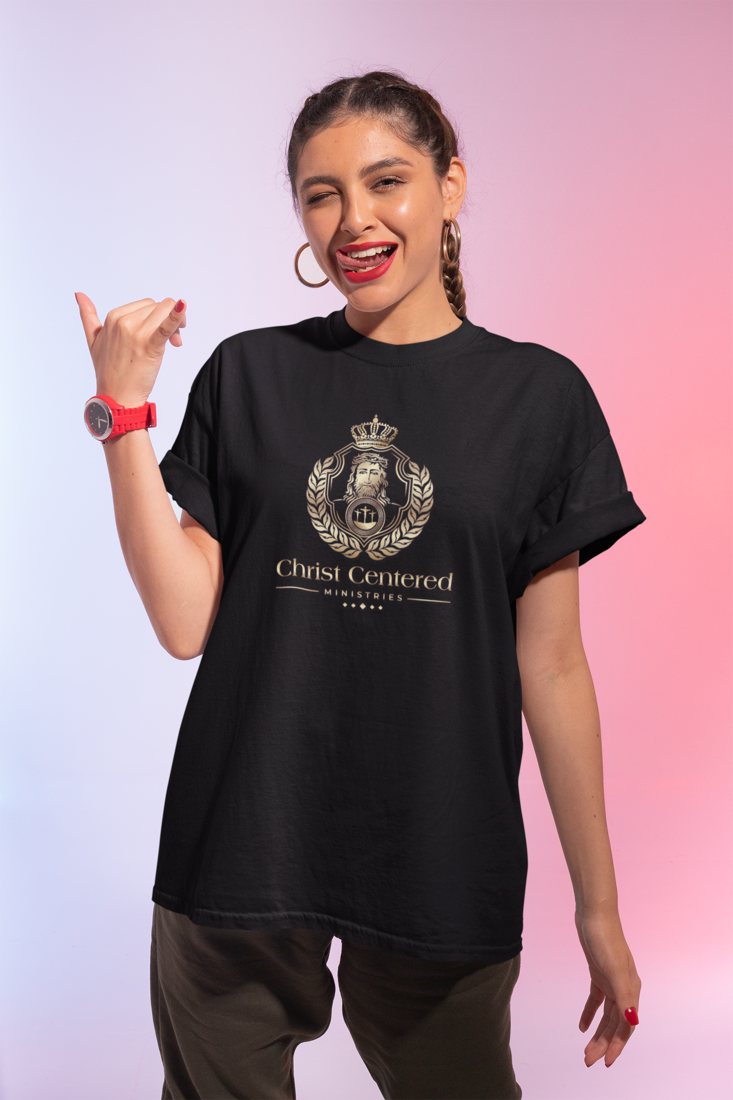 Jesus Crest: Women's Softstyle T-Shirt: Christ Lives in Me - Christ Centered Ministries