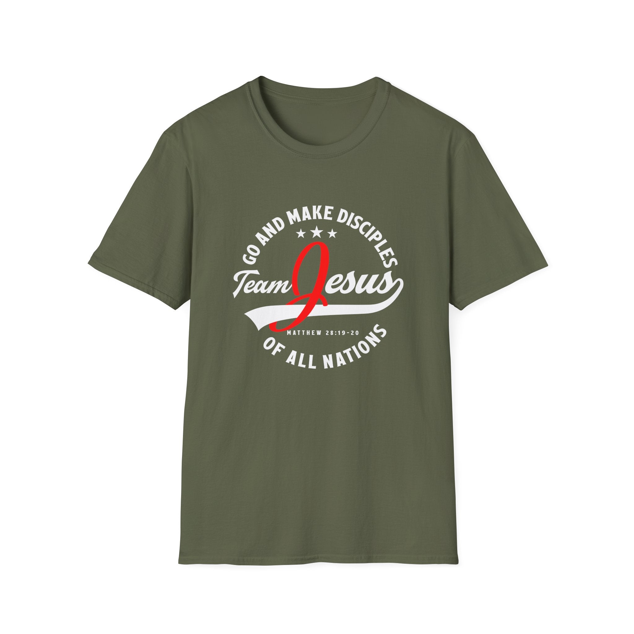 Unisex Softstyle T-Shirt with "Team Jesus" print from Printify, showing a comfortable fit and casual style.