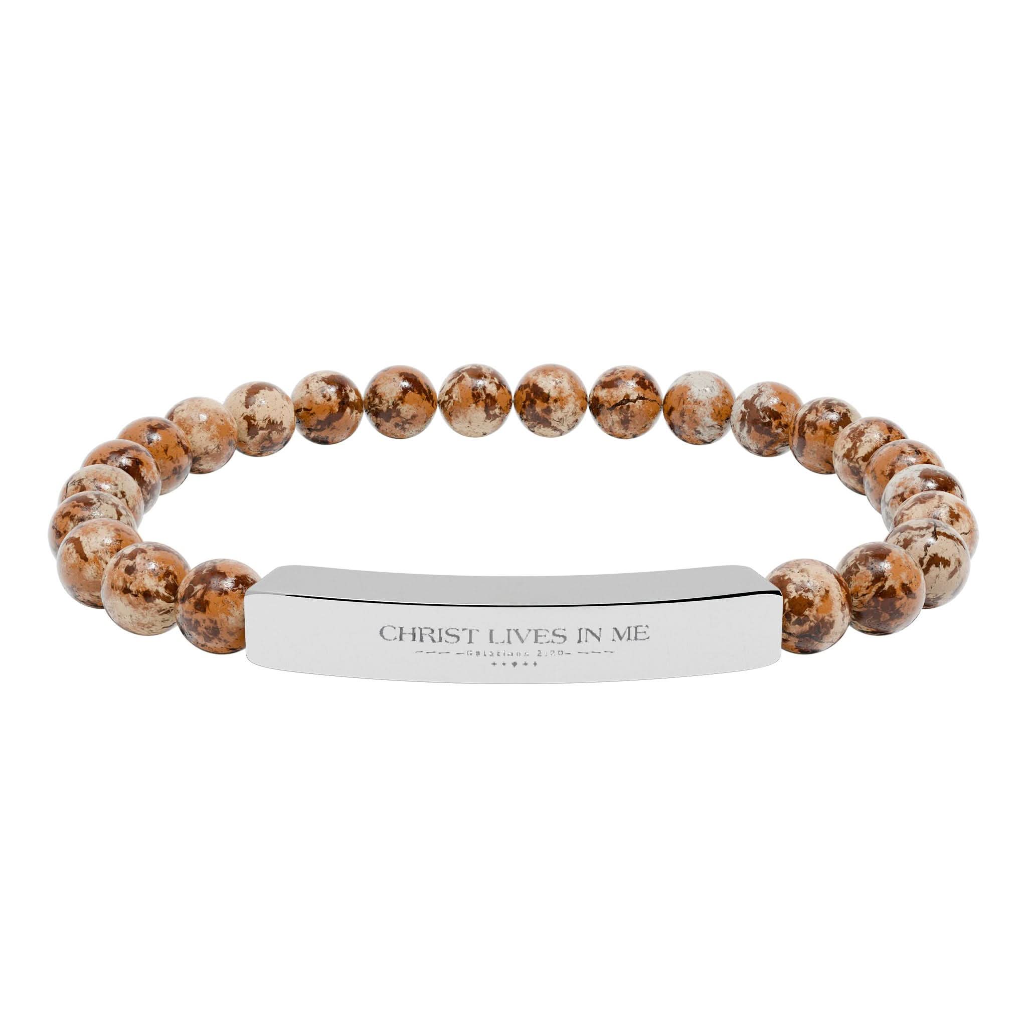 Natural Stone Stretch Bar Bracelet (Engraving) - Christ Centered Ministries