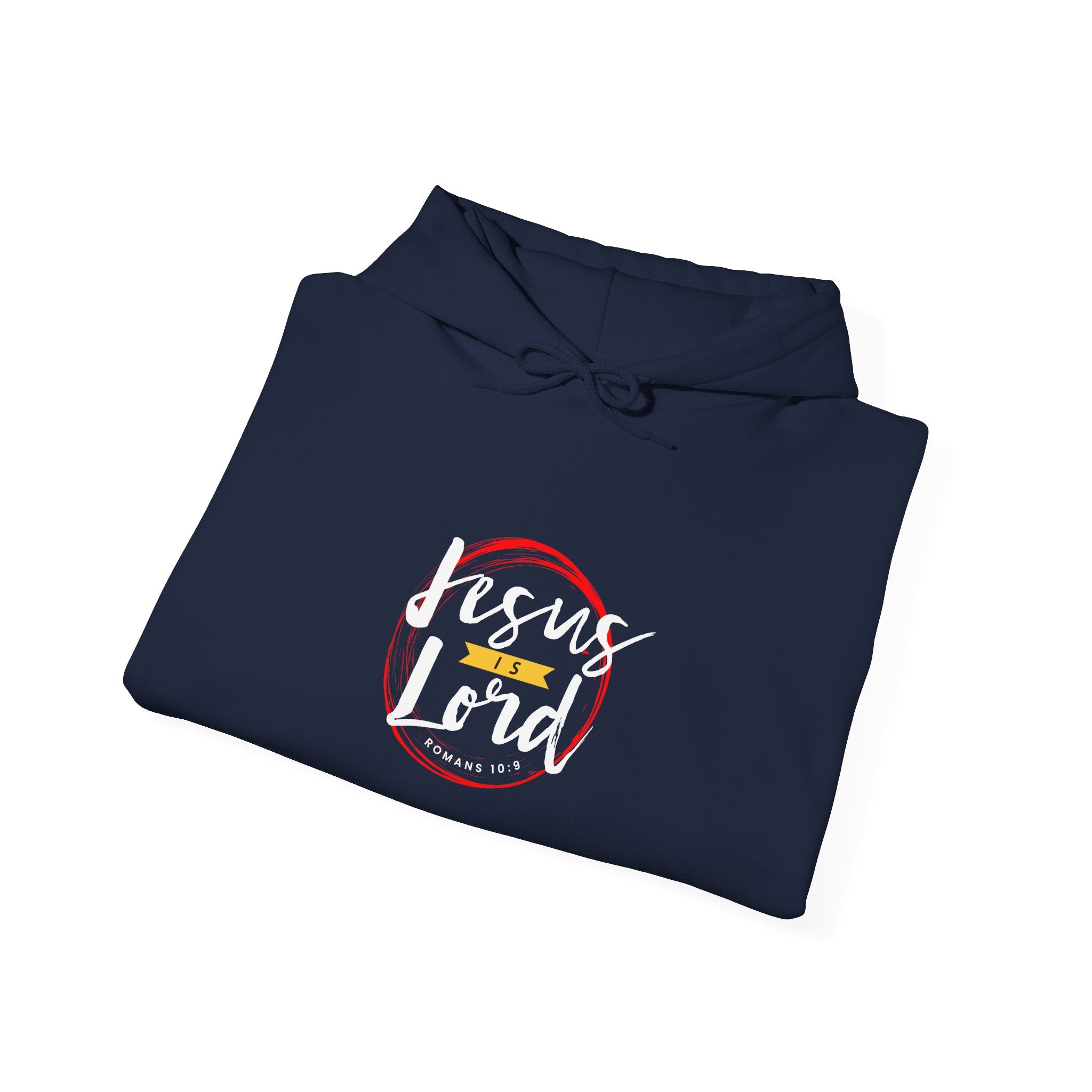 Unisex Heavy Blend hoodie featuring Jesus is Lord graphic, comfortable casual sweatshirt by Printify, shown in a front view.