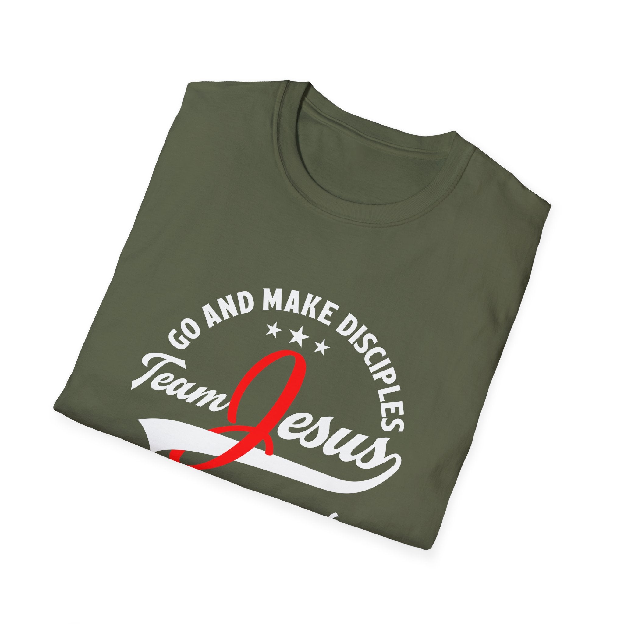 Unisex Softstyle T-Shirt with "Team Jesus" print, casual fit, made by Printify, featuring a front graphic design.
