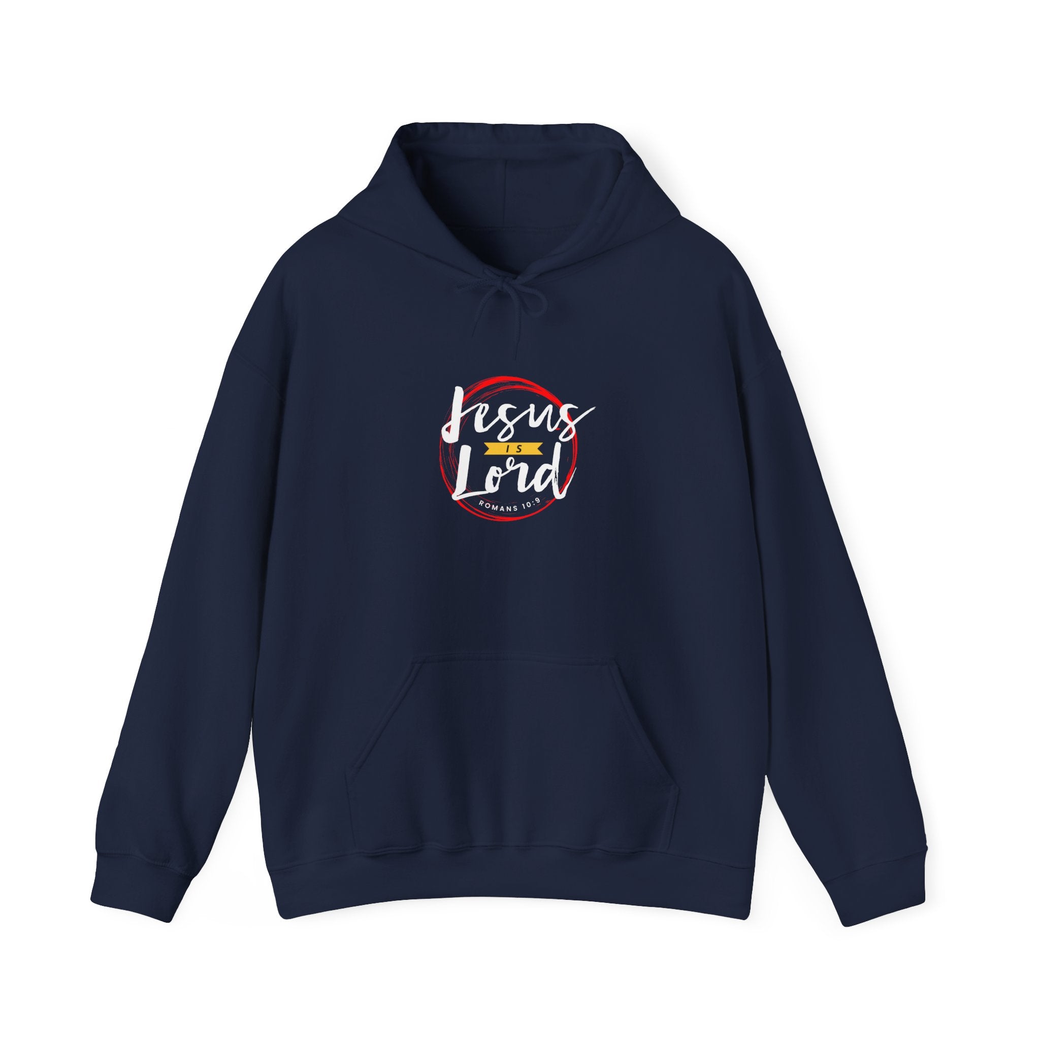 Unisex Heavy Blend hoodie featuring a "Jesus is Lord" print, made by Printify, with a front hood and casual sweatshirt style.